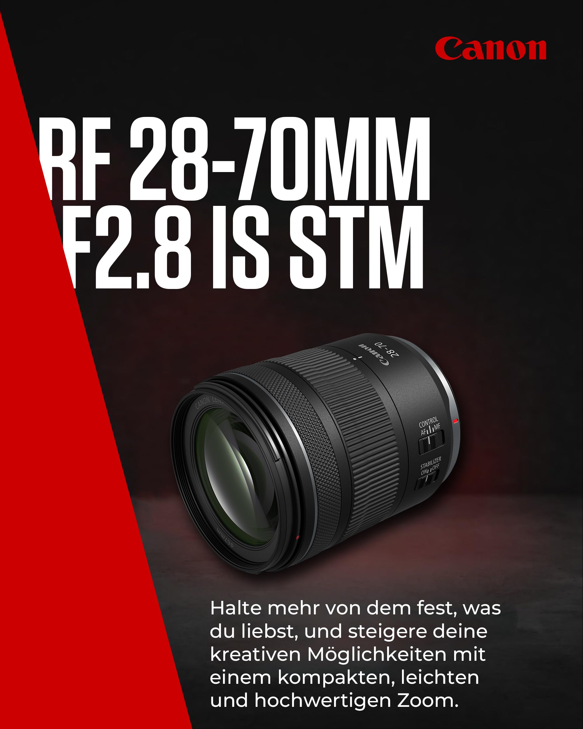 Canon RF 28-70mm F2.8 is STM Standard-Zoomobjektiv für EOS R Kameras mit 5,5-Stufen-Bildstabilisator, Witterungsschutz in kompakter und Leichter Bauweise