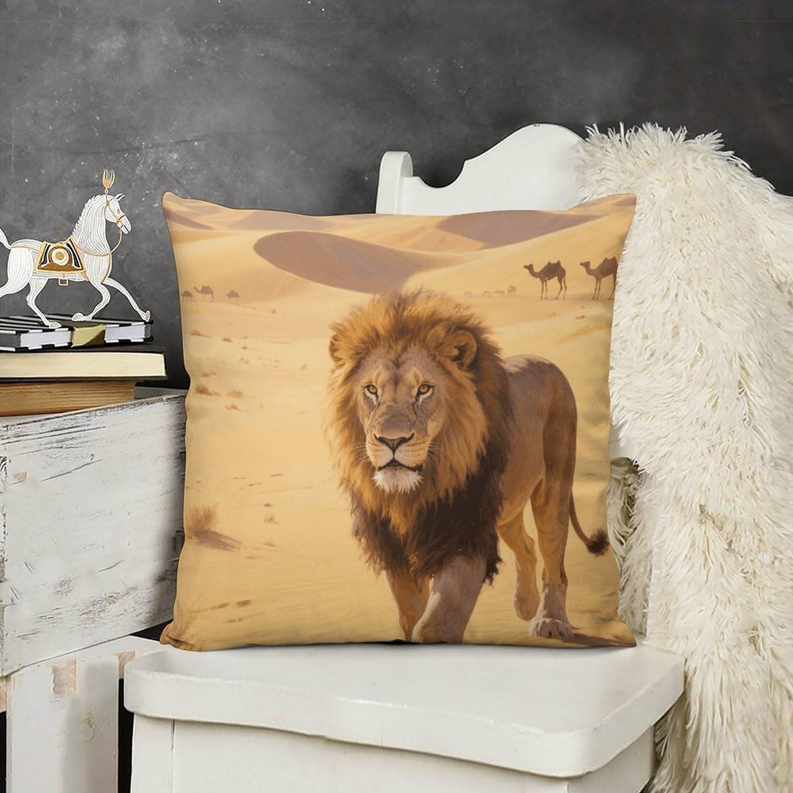 FodPand Boho Farmhouse Majestic Lion Pillow Covers with Hidden Zipper 18x18 Soft Plush Cushion Cover Decorative Throw Pillow Cases for Couch Bed Sofa Living Room Indoor Outdoor Home Decor