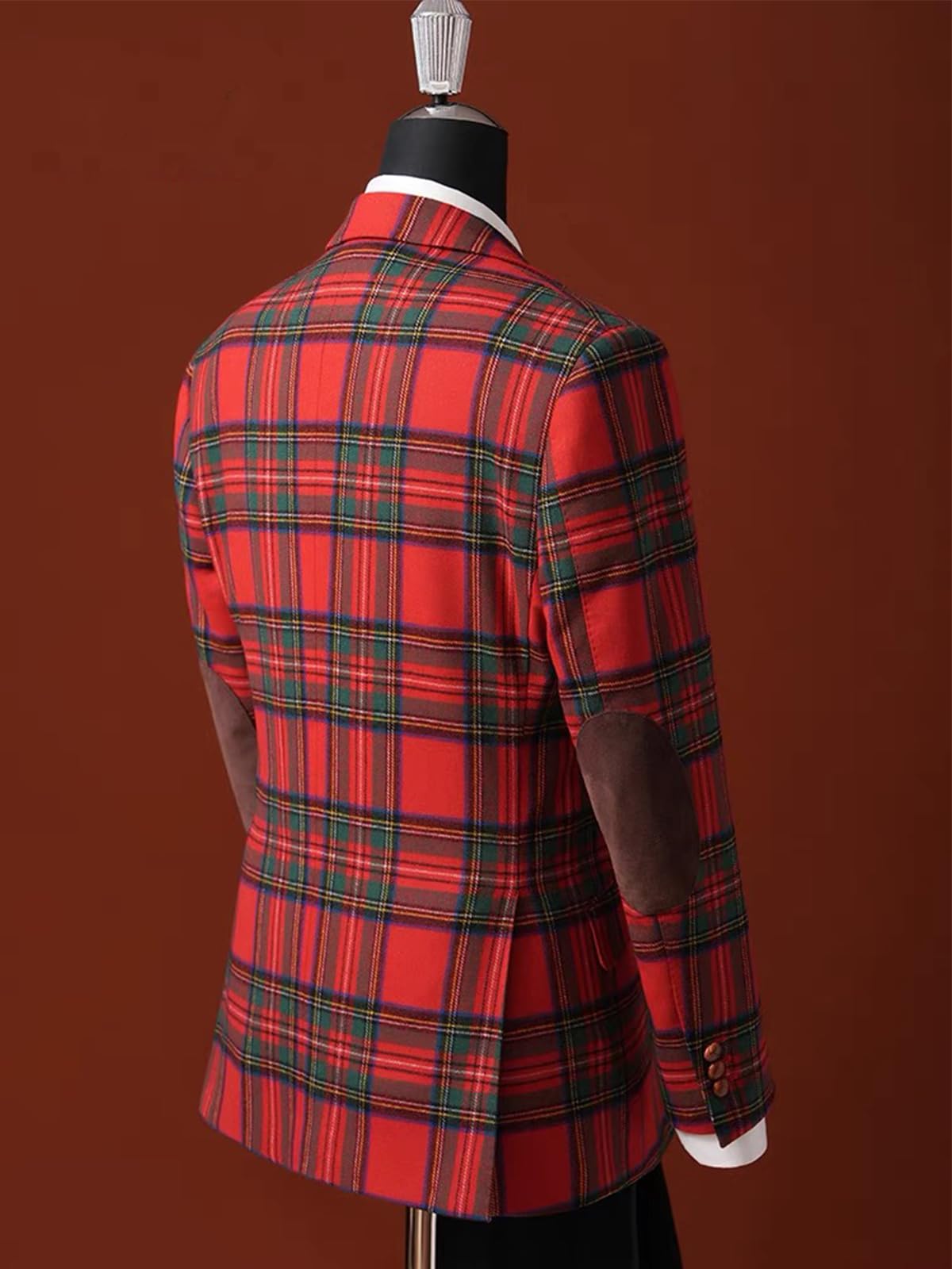 Giacca sportiva da uomo in tweed scozzese, rossa, elegante, sottile, misto lana, caldo, cappotto Norfolk per feste, balli, cene, matrimoni