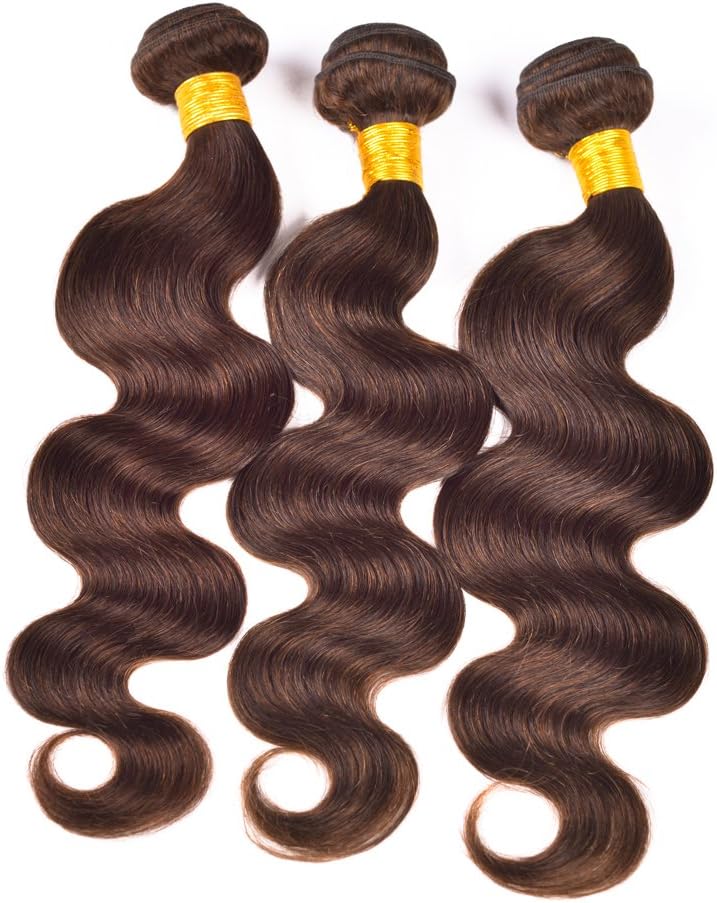 Ruiyu Brazilian Virgin Hair 3 Bundles Body Wave Human Hair Weave 12 14 14 Inches #4 Light Brown Color Pack of 3