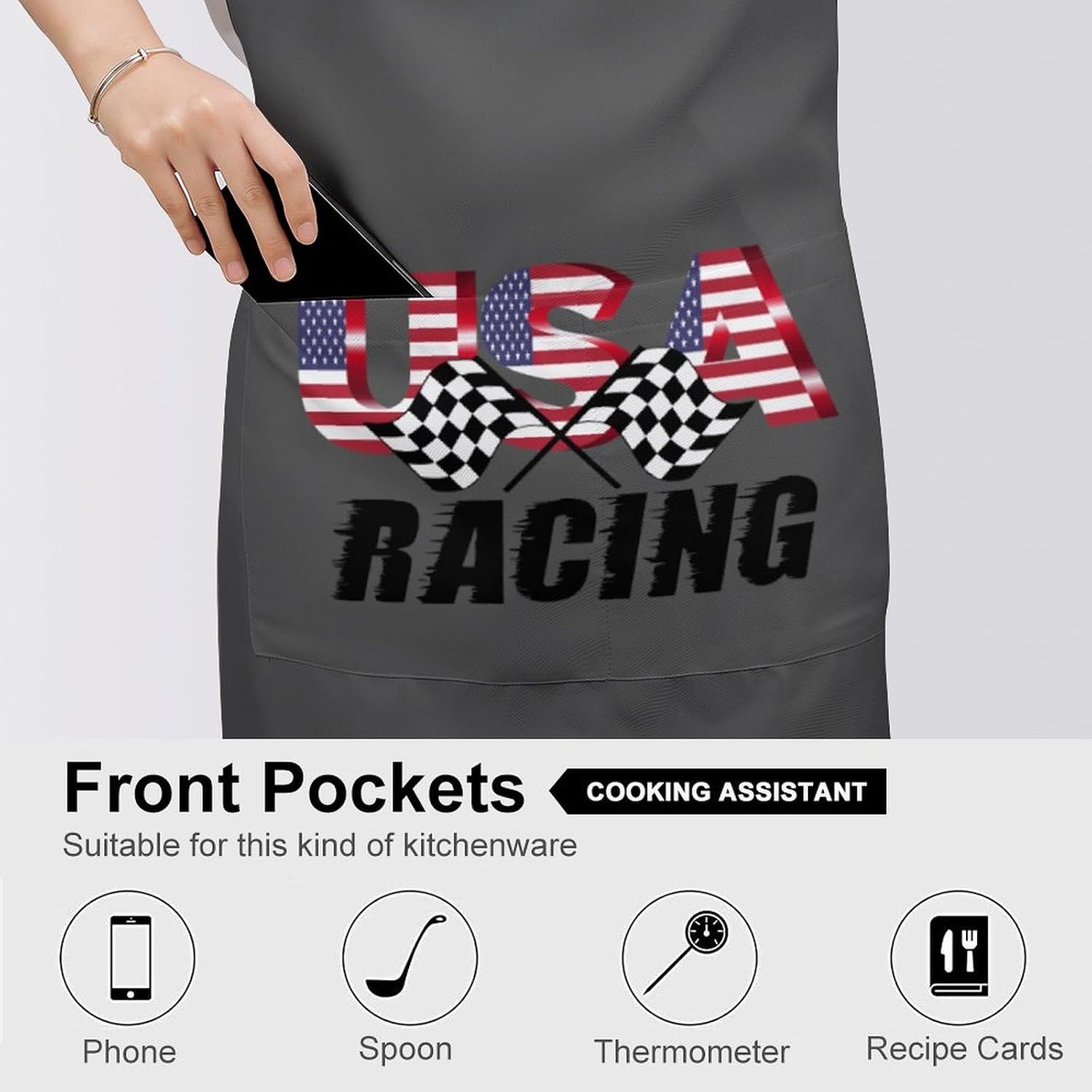 Racing Flag Funny Apron Chef Aprons with Pockets for Gardening Cooking Kitchen