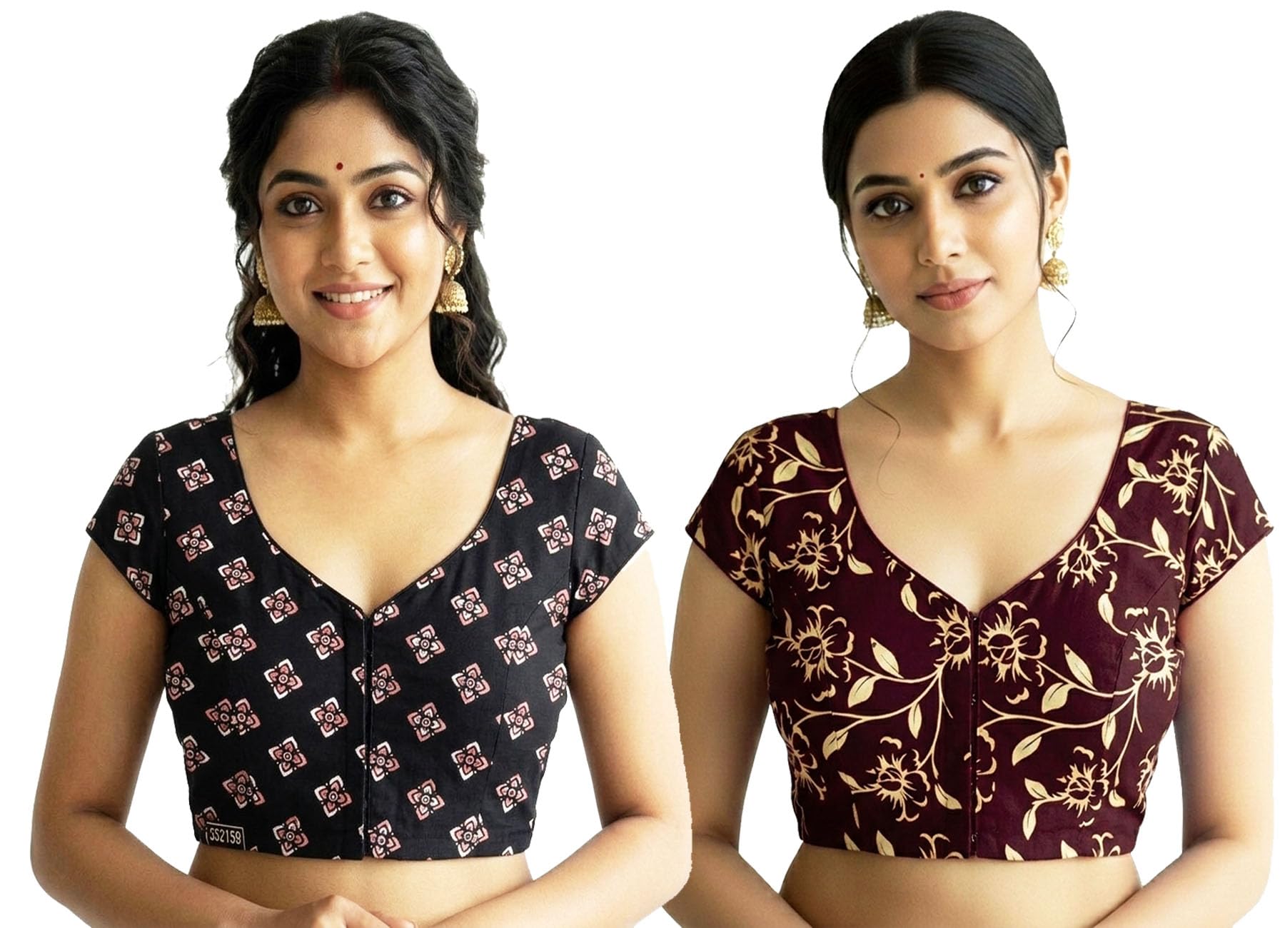 chakraborty Brand Round Neck Printed Cotton Short Sleeves Set2 Multi Color Front Hook Stylish Readymade Saree Blouse for Women-picture-37