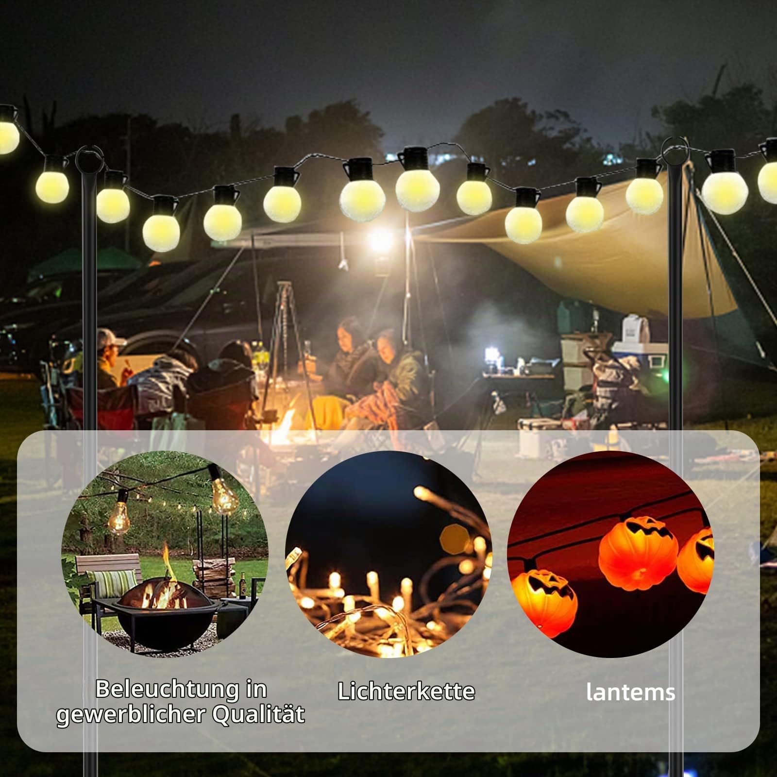 MENAYODA 2 Stück Lichterkettenstangen für den Außenbereich, 2.4m Stangen für Außenlichterkette, Metallstangen mit Haken für Terrassen-Lichtstangen, Gartenparty, Hinterhof, Partys