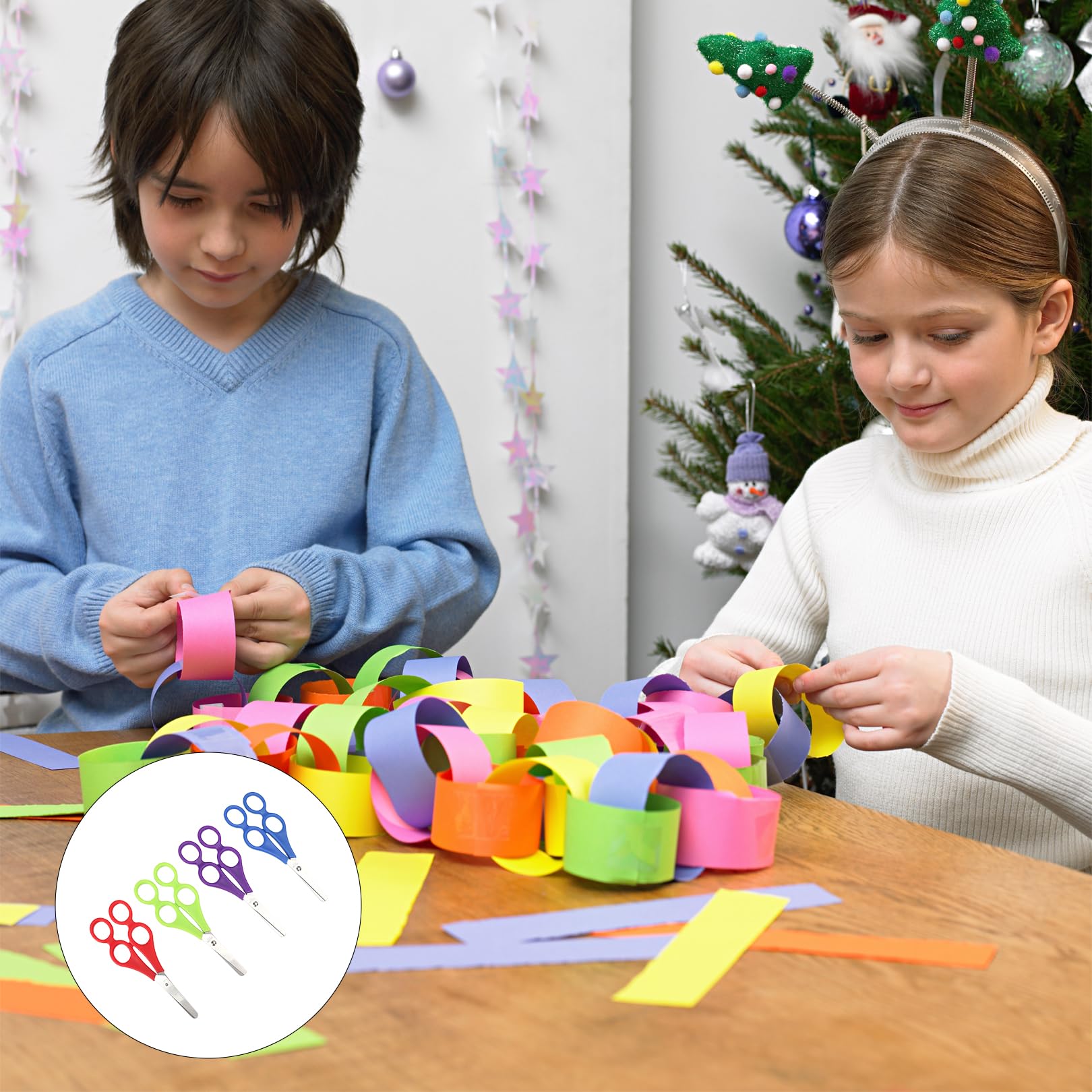4 Stück Lernschere für Kinder,Helferschere mit 4 Ringen und Doppelgriff,Sicherheitsschere aus Kunststoff für Kleinkind,Bastelschere für Kindergarten und Schule,Kinderschere für erste Schneideübungen