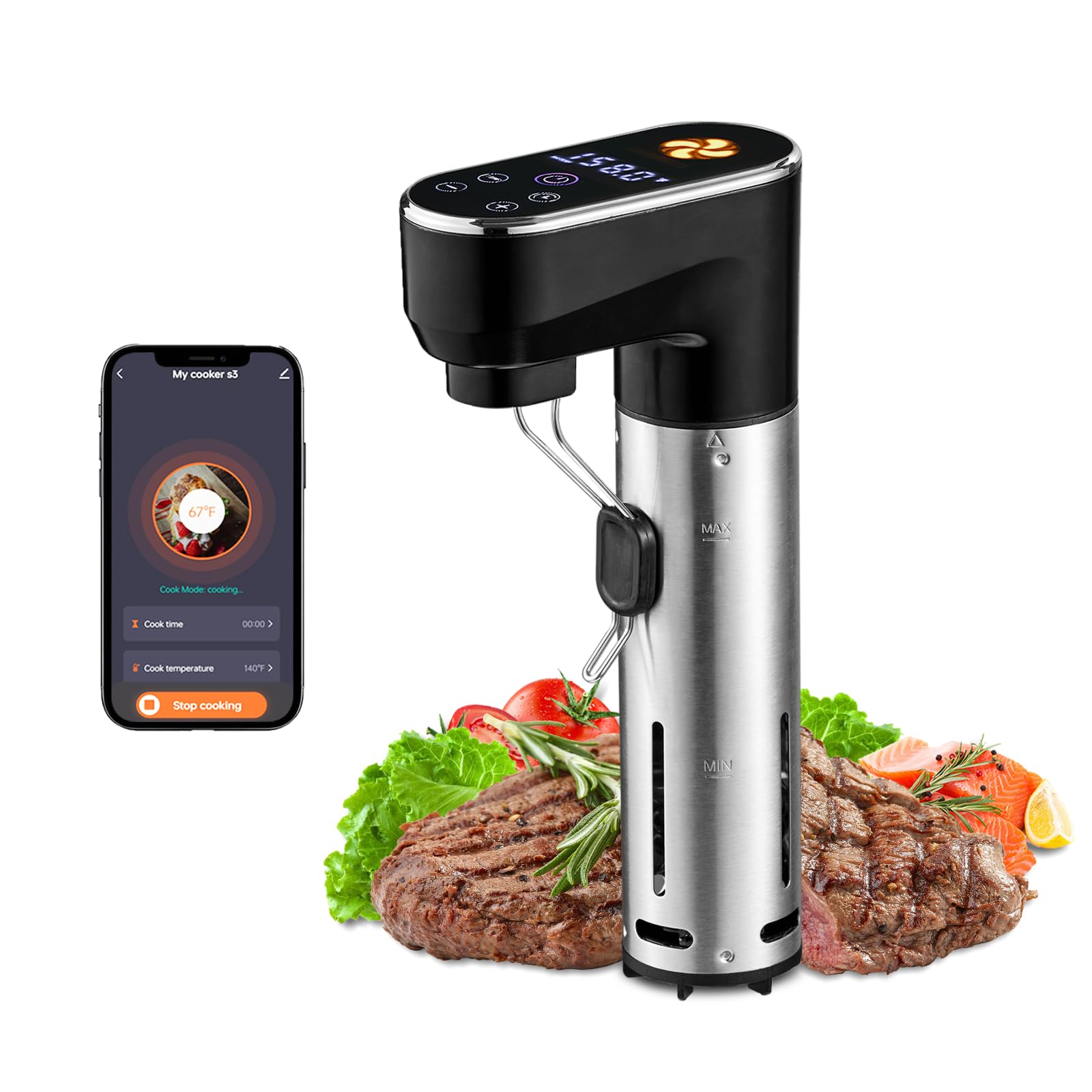 Outohome 1300W Sous Vide Cooker,WiFi App Control, IPX7 Waterproof, Ultra Quiet Immersion Circulator with Digital Display & Recipes,Precision Slow Cooker,Steak Cooker,Fast Heating,Easy to store