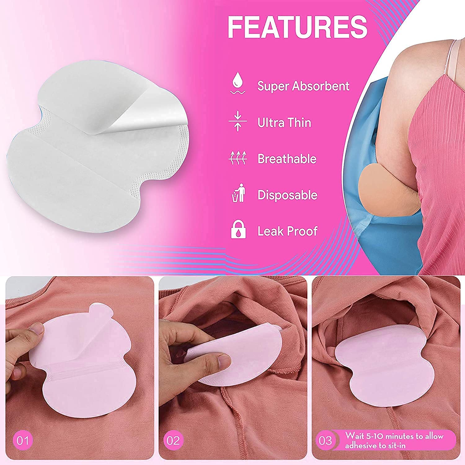 ORBITORA Underarms Sweat Pads Disposable Highly Absorbent Sweat Pads Cotton Anti Allergic, Anti Bacteria, Anti Smell For Men And Women (PACK OF 50) 1