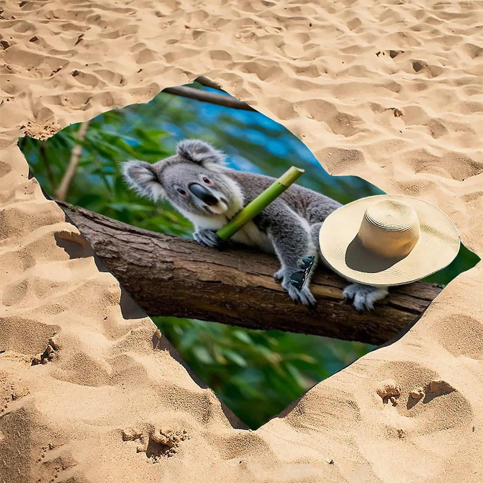Ręcznik plażowy dla dorosłych uroczy koala duży ręcznik plażowy z mikrofibry do podróży, pływania, biwakowania, miękki, szybkoschnący, nie pochłania piasku, chłonny, 1 sztuka szer. 90 x dł