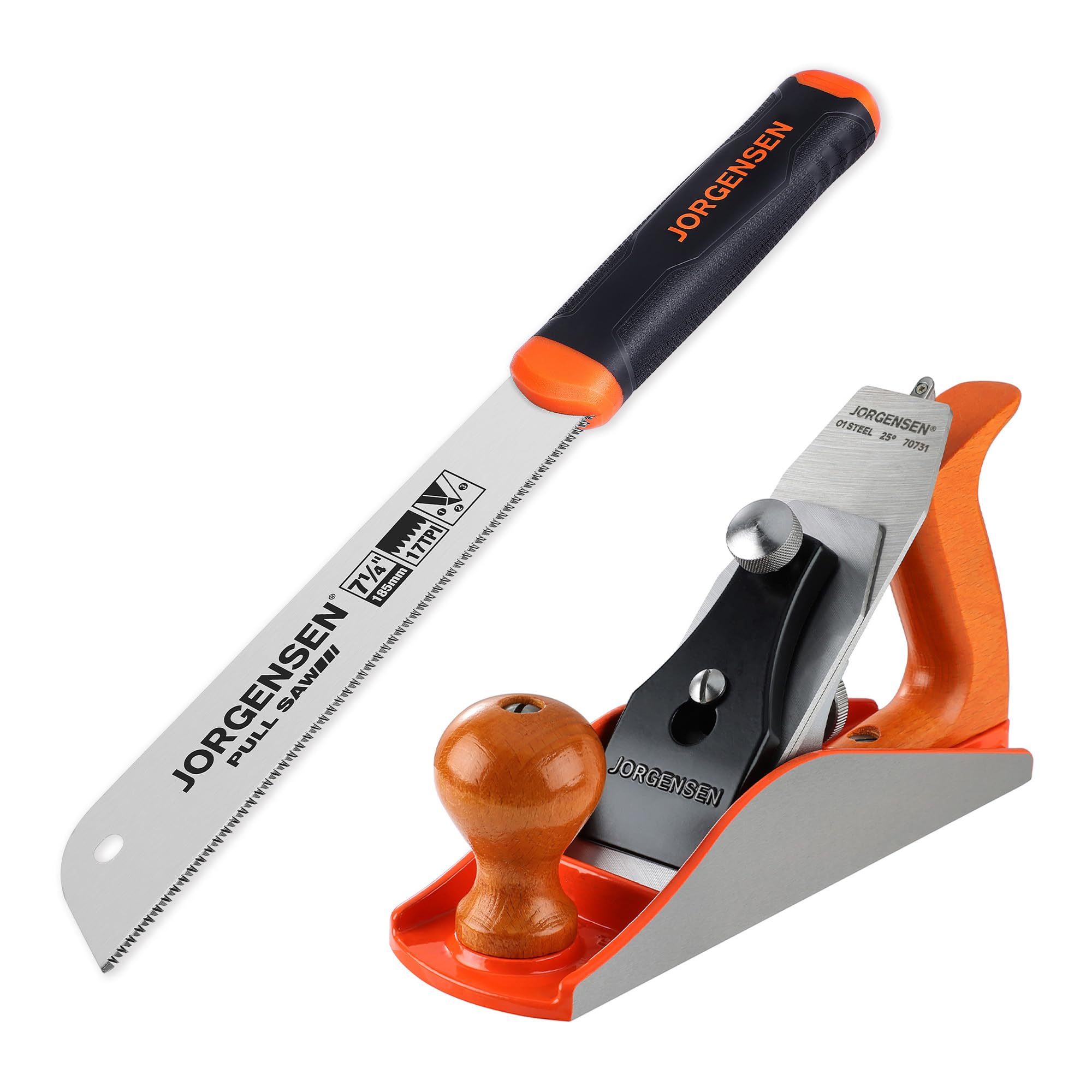 JORGENSEN Japanese Pull Saw, 7.25" Hand Saw Single Edge &amp; JORGENSEN No.4 10" Wood Planer