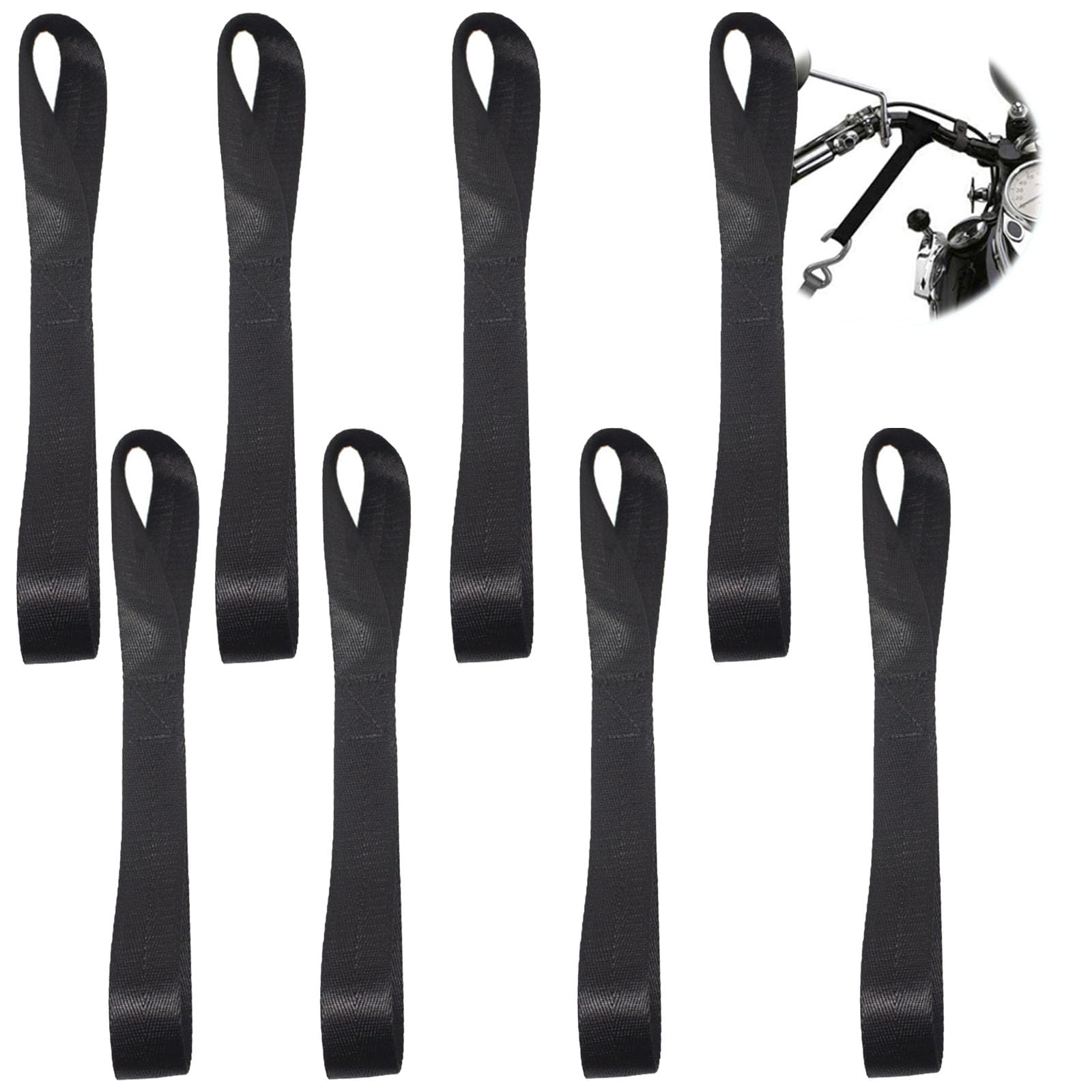 HUIKKJP タイダウンベルト 8 本セット(黒) 2.5cm×30cm 荷締めベルト オートバイ/バイク荷物固定・サイドバッグ固定対応 トランポ輸送転倒防止 牽引フック付 破断強度高い多用途カーゴベルト