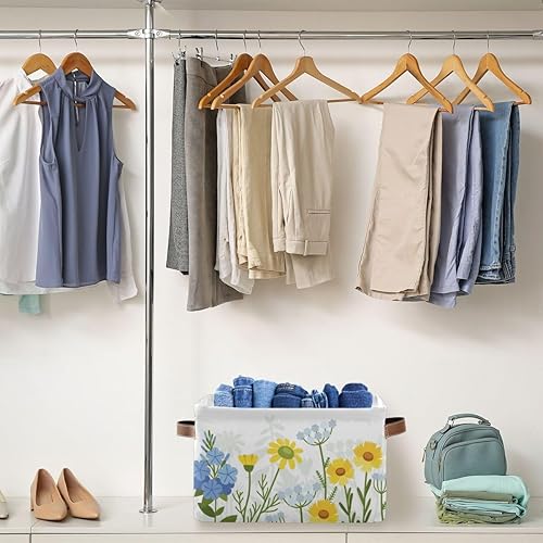 Miniatura 5 de Canastilla de almacenamiento rectangular con diseño de manzanillas, campanas, flores, cesta de almacenamiento plegable para guardería, juguetes,