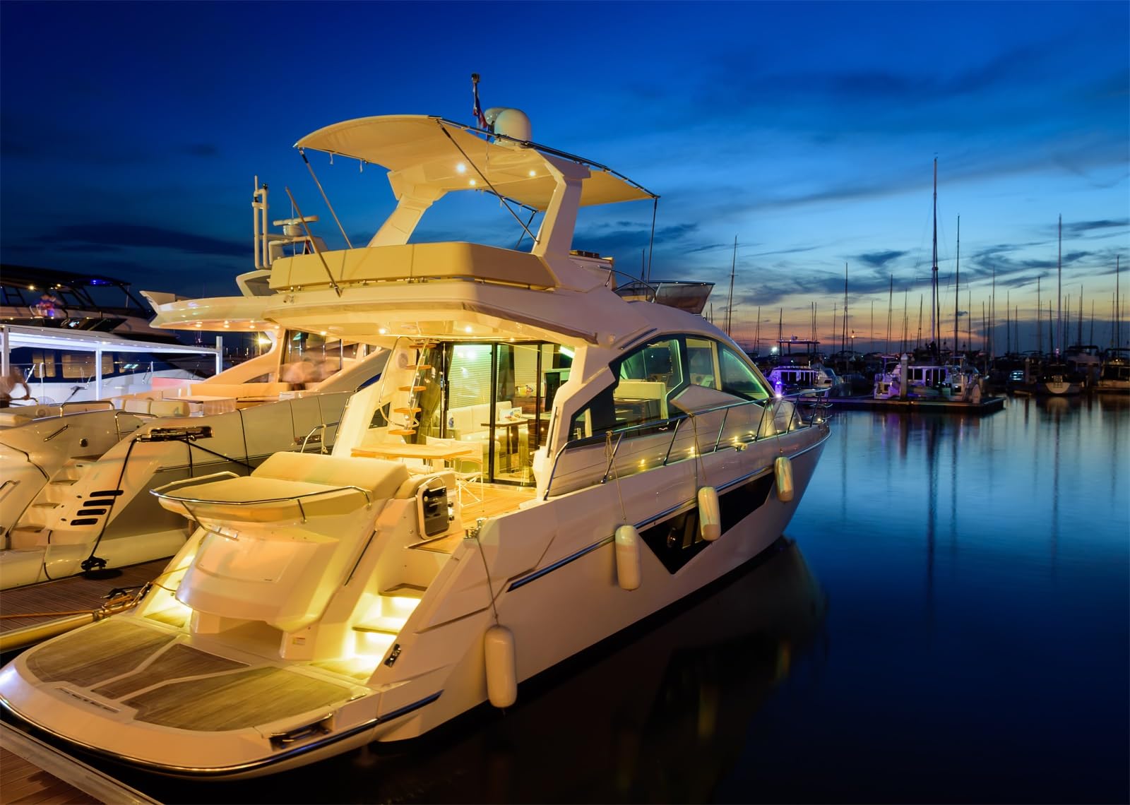 BELECO 3.6x3m Telo sfondo yacht di lusso | Vista notturna porto marina yacht motoscafi ormeggiati sfondo decorazione festa tema accessori ritratti foto