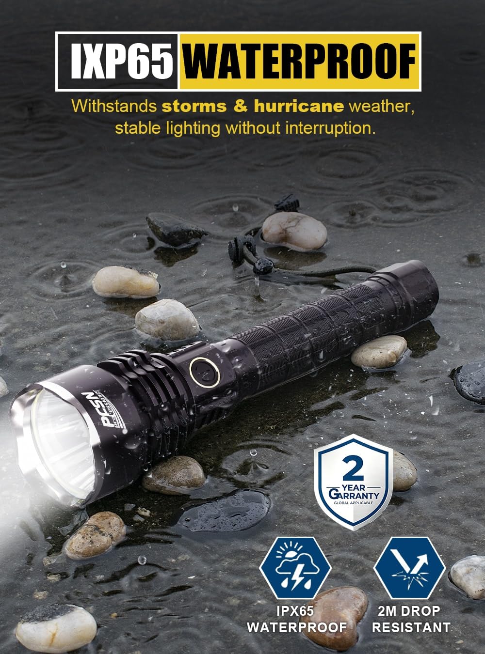 PFSN professioner Powerful Flashlight Rechargeable Waterproof Searchlight with P50 LED Brightest 6000 Lumen Tactical Flashlight Super Bright Torch Best for Hiking Hunting Camping Outdoor Sport
