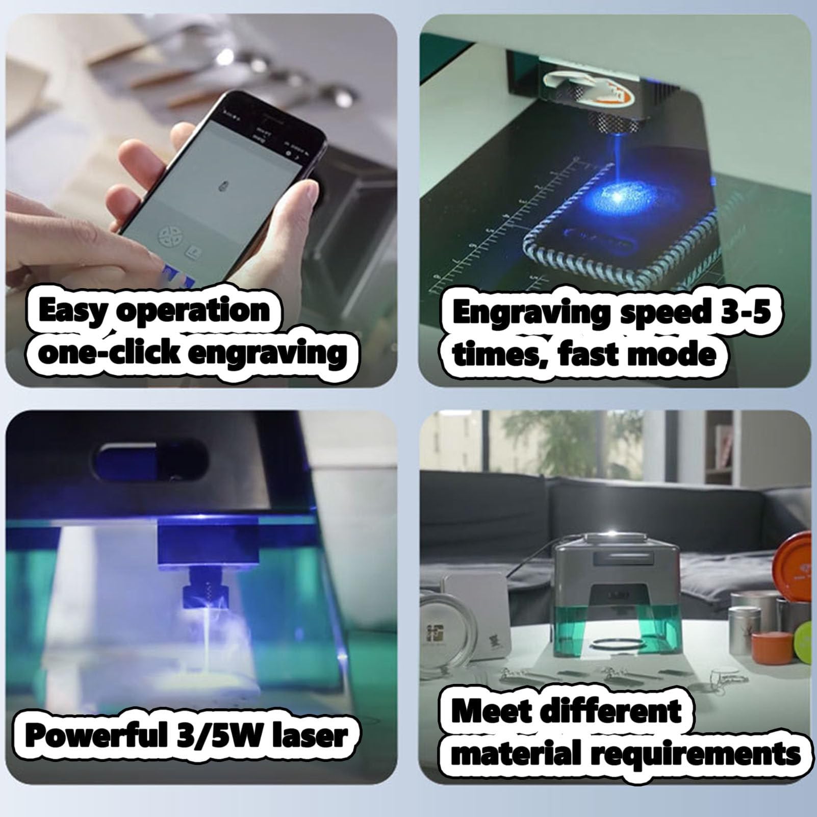 de Gravure de Bureau, graveur Laser Portable à Monter soi-même, Compatible ou Application, Installation Facile débutants, Bois et Plastique