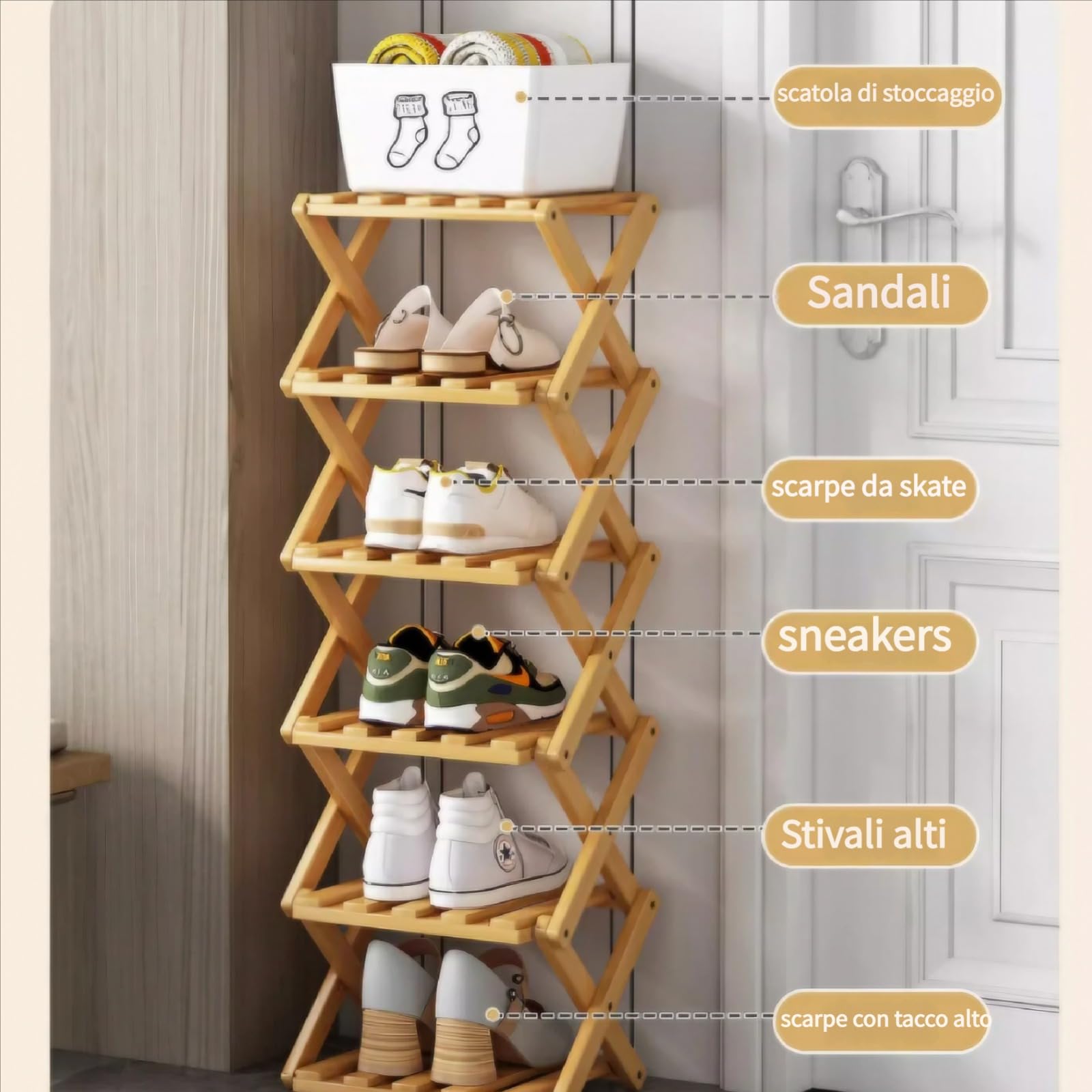 Scarpiera Pieghevole,scarpiera verticale,Scarpiera salvaspazio Slim Ingresso, Scaffale per Scarpe, Mobile Portaoggetti, Stoccaggio Verticale Stretta per Ingresso, Bagno, Soggiorno e Corridoio