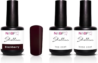 N&BF Juego de esmaltes de gel UV/LED, juego de esmalte de uñas de gel, capa base y capa superior + barniz de color, larga duración, 3 x 12 ml base y capa superior, Blackberry, rojo/marrón, fabricado