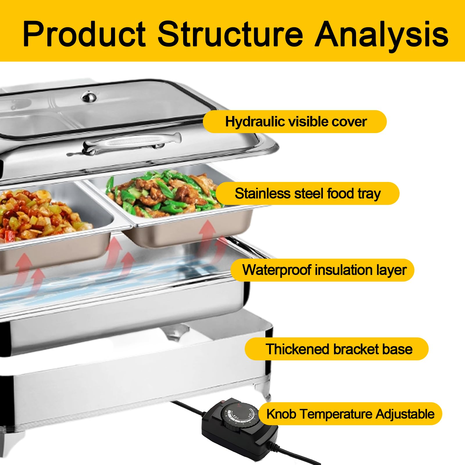 Chafing Dish Buffet Elettrico, 9L Professionale Scaldavivande Elettrico per Buffet Acciaio Inox, Contenitore Scalda Cibo Temperatura Regolabile per Catering, Buffet, Hotel, Ristoranti(1/2 Pan)