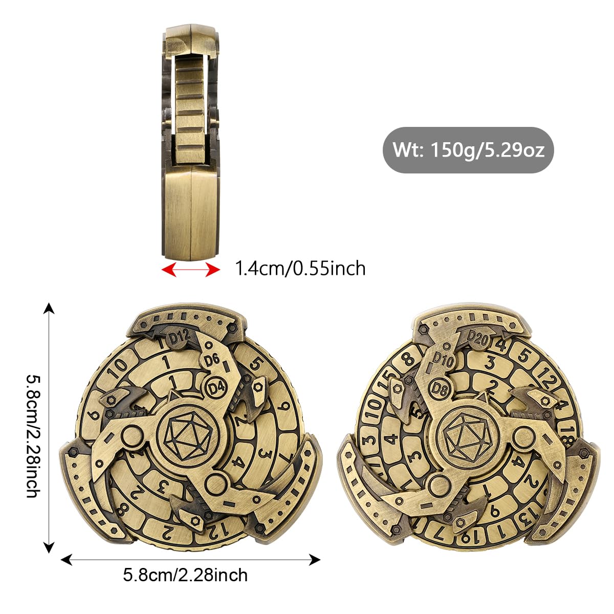 DND Wheel Dice Spiner, 7-in-1 Gear Fingertip Gyro, DND Starter Set, 7-in-1 Metal D&D Dice Set, D&D Gifts With Dragon Logo Gift Box, Tabletop Games