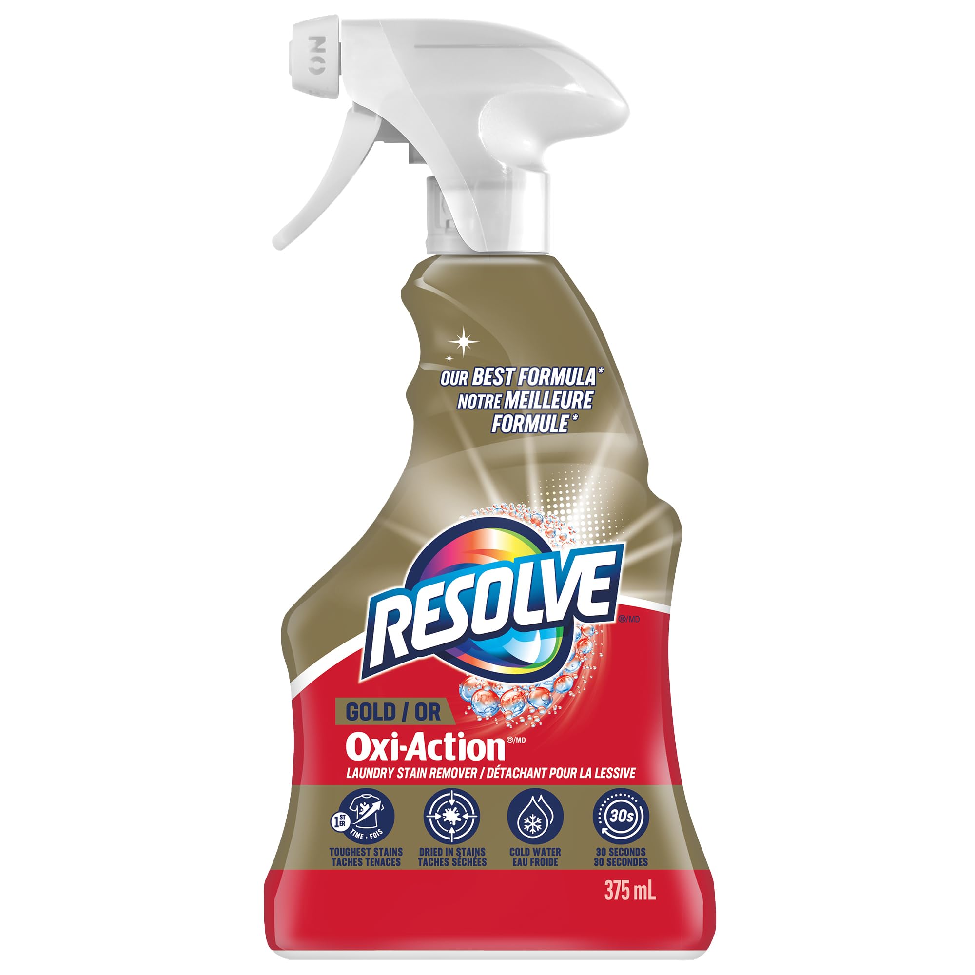 Resolve Gold Oxi-Action Clothing Stain Remover Spray 375mL – Fast-Acting Pre-Treatment Laundry Spray for Removing Grass, Wine, Coffee, Oil Stains & More – Removes Stains the First Time