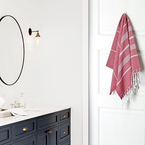 Miniatura 9 de PÜSKÜL - Toallas de playa turcas de gran tamaño, sin arena, 100% algodón, 39 x 70 pulgadas, 1 pieza (rojo)