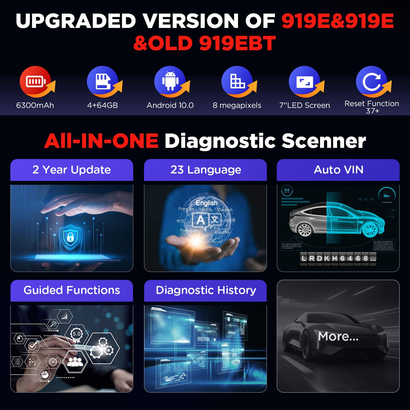 LAUNCH X431 CRP919E BT OBD2 Diagnosis Coche Multimarca de Sistema Completo y 45+ Funcíon Reinicio, Bluetooth Escáner Control Bidireccional, Codificación ECU,FCA AutoAuth Nivel OE Actualización 2 Año
