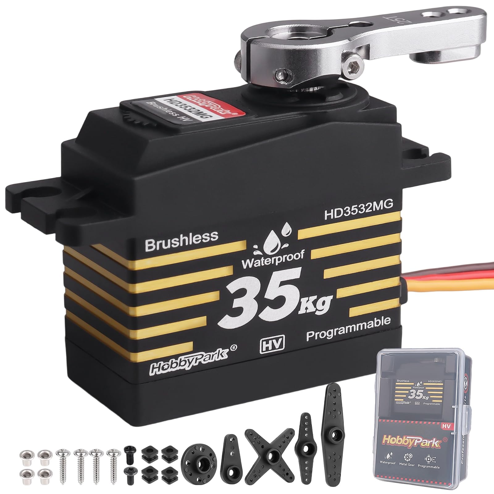 HobbyPark Impermeabile 35KG Alta Coppia Servo Brushless Motor Metal Gears Digital Servo Arduino Servo Programmabile per 1/8 1/10 1/12 RC Crawlers RC Camion RC Auto Buggy Robot FAI DA TE Angolo di