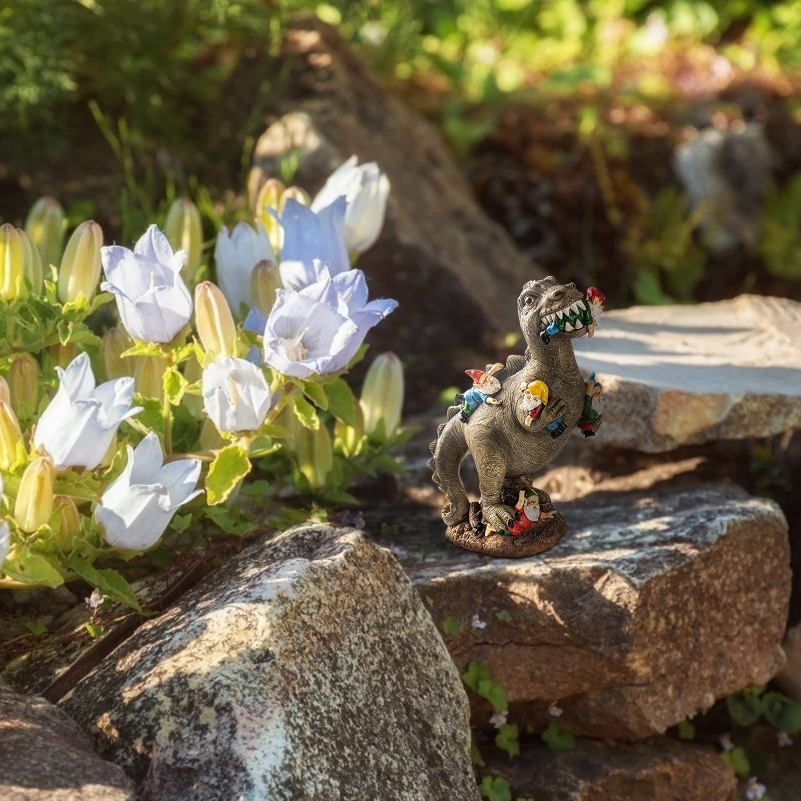 Estatua decoración Mini estatuas de gnomos de jardín para decoración al Aire Libre, Resina Dinosaurio Comiendo gnomos figuritas esculturas Patio jardín decoración del hogar 15x5x6cm Adornos de