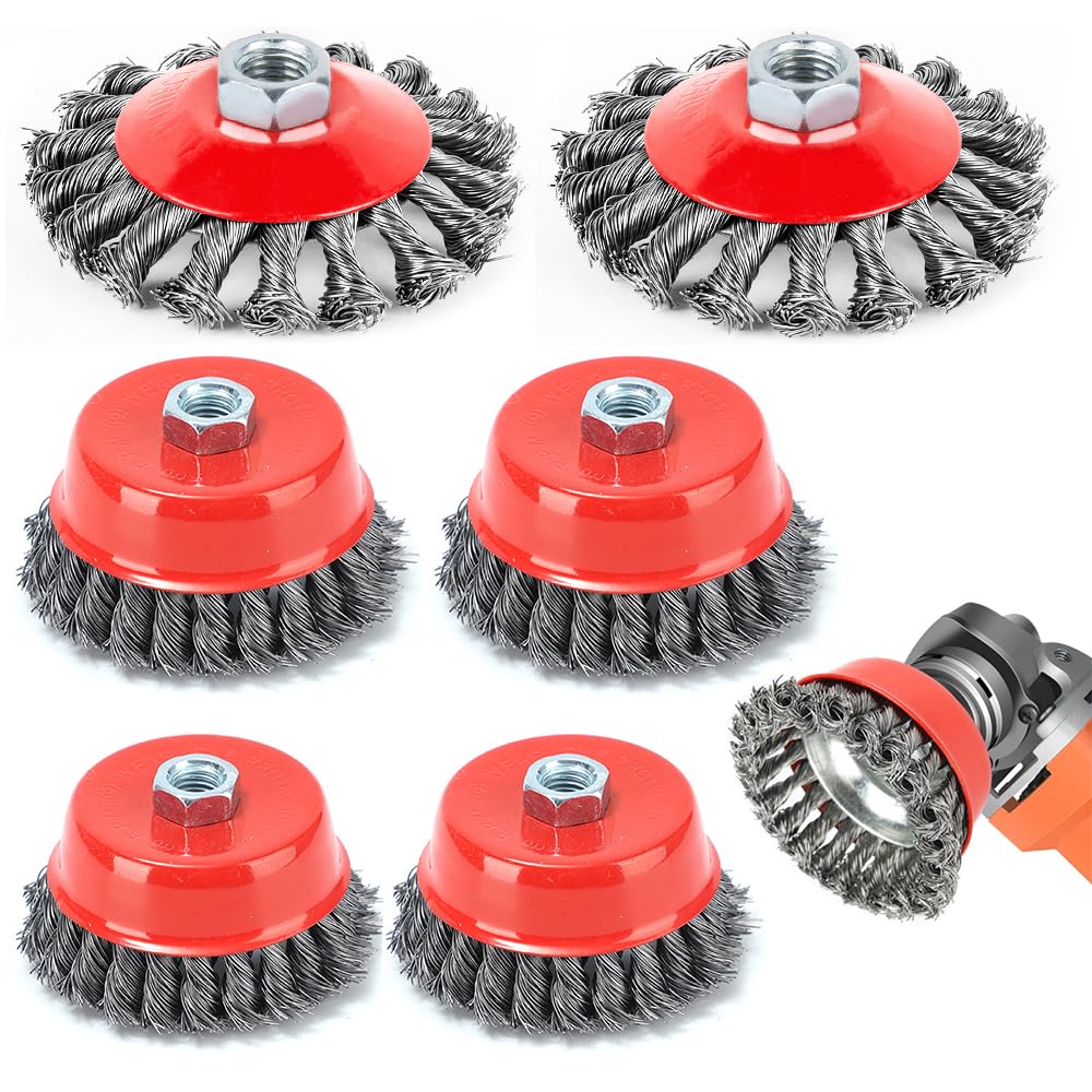 Drahtbürste Flex Set, 6 Stück Drahtbürste Winkelschleifer, Topfbürste Winkelschleifer, Topfbürste Bohrmaschine, Flex Drahtbürste, Gezopft für Winkelschleifer Oberflächenpolitur (75/100mm)