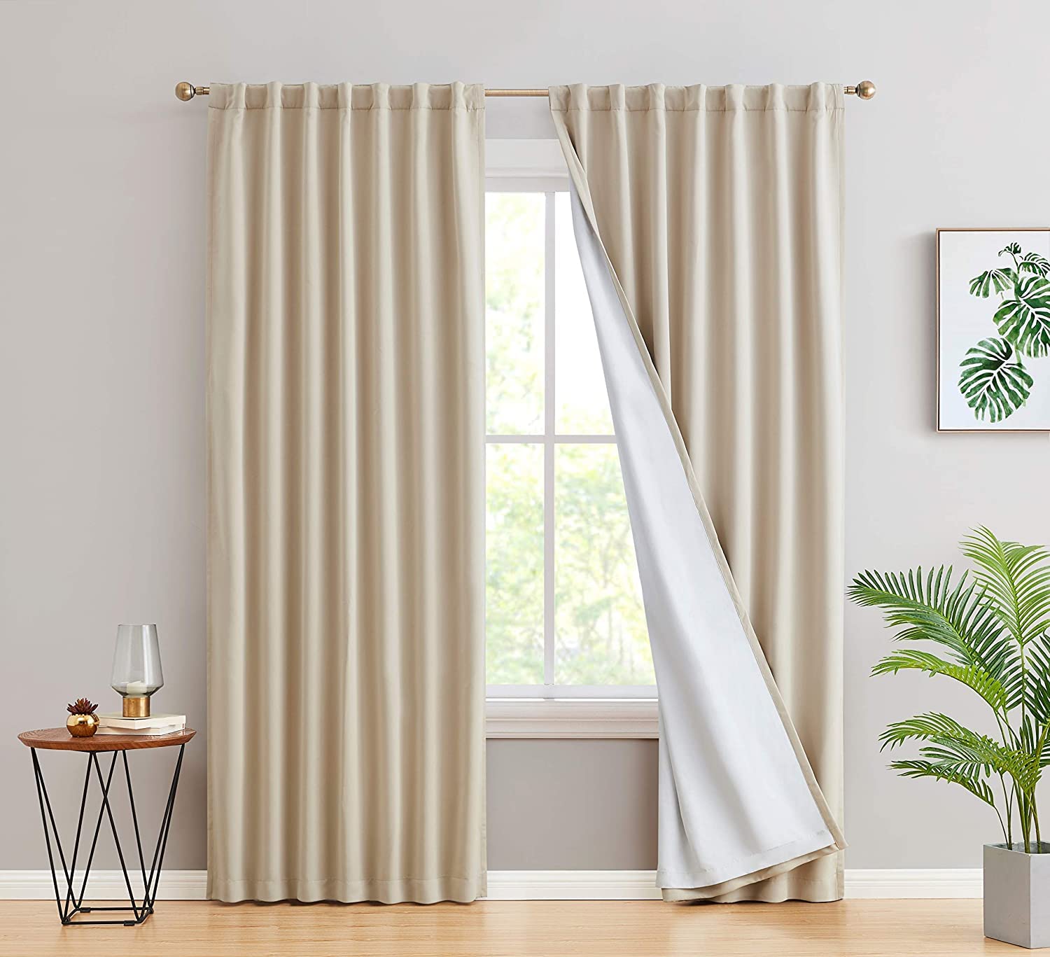 BFAM Store Thermal Insulated 100% Blackout Curtains with White Liner, Double Layer Full Room Darkening Noise Reducing Rod Pocket Curtain-Premium Segment (Pack of 1PC) (Beige, 9 FT Long (108inch)) (B09THNKYRF) Amazon Price History, Amazon Price Tracker