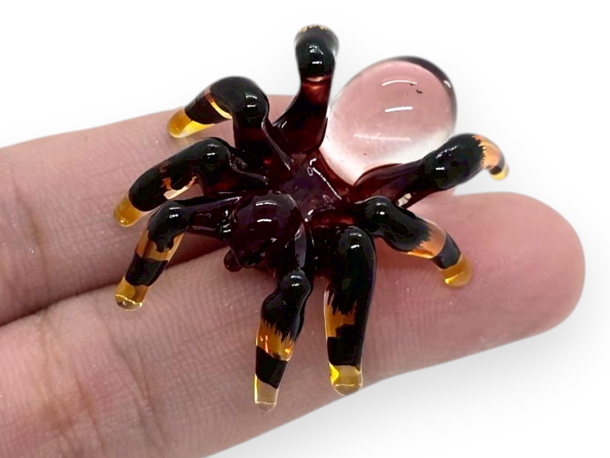 WitnyStore Tiny 1½" Red Black Yellow Tarantula Spider Arachnid Figurine - Miniature Hand Blown Glass Insects Bugs Arthropodal Animals Colorful Crystal Cute Decorative Collectible Figures Décor Gifts