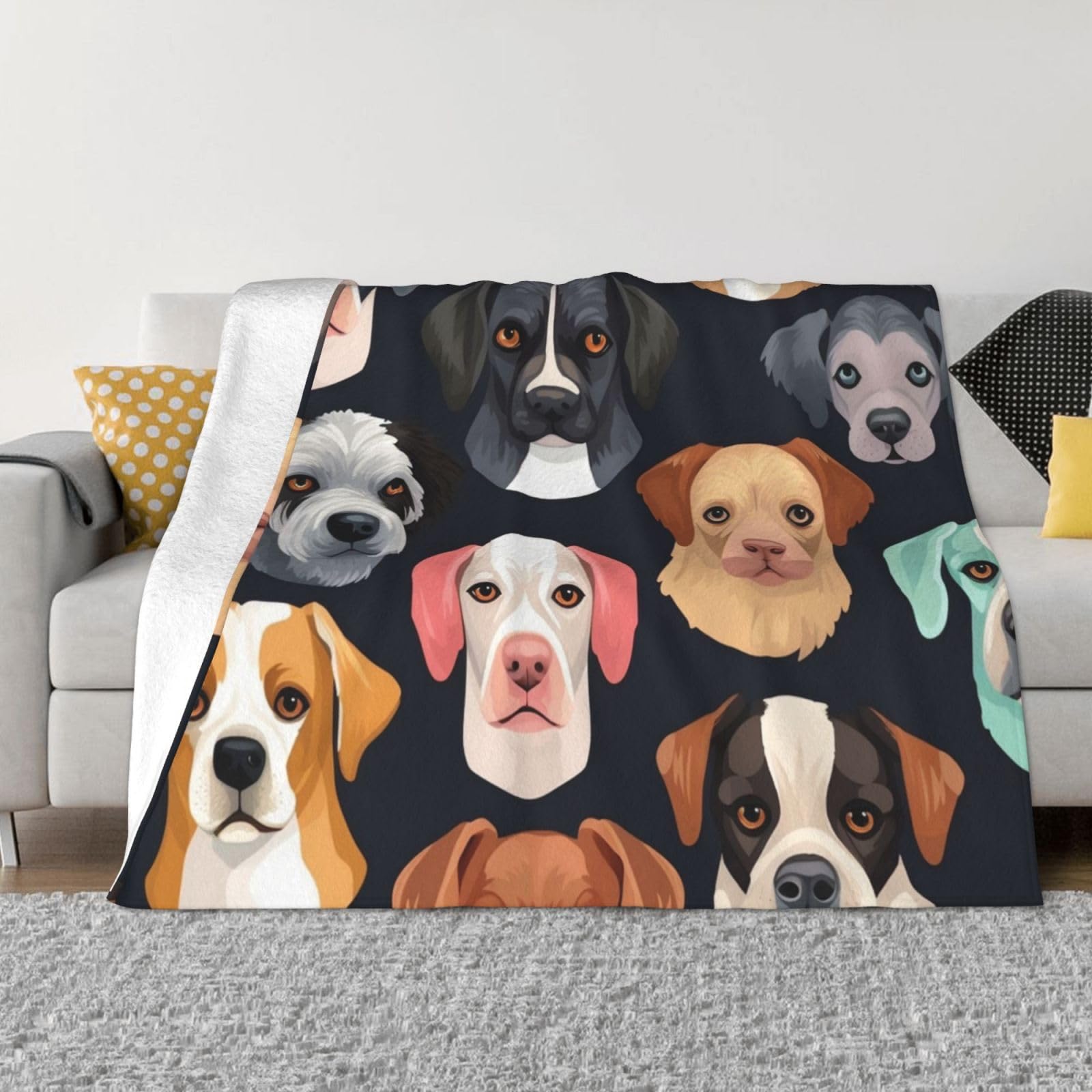 Couverture micro polaire haut de gamme motif chiens pelucheuse et chaude