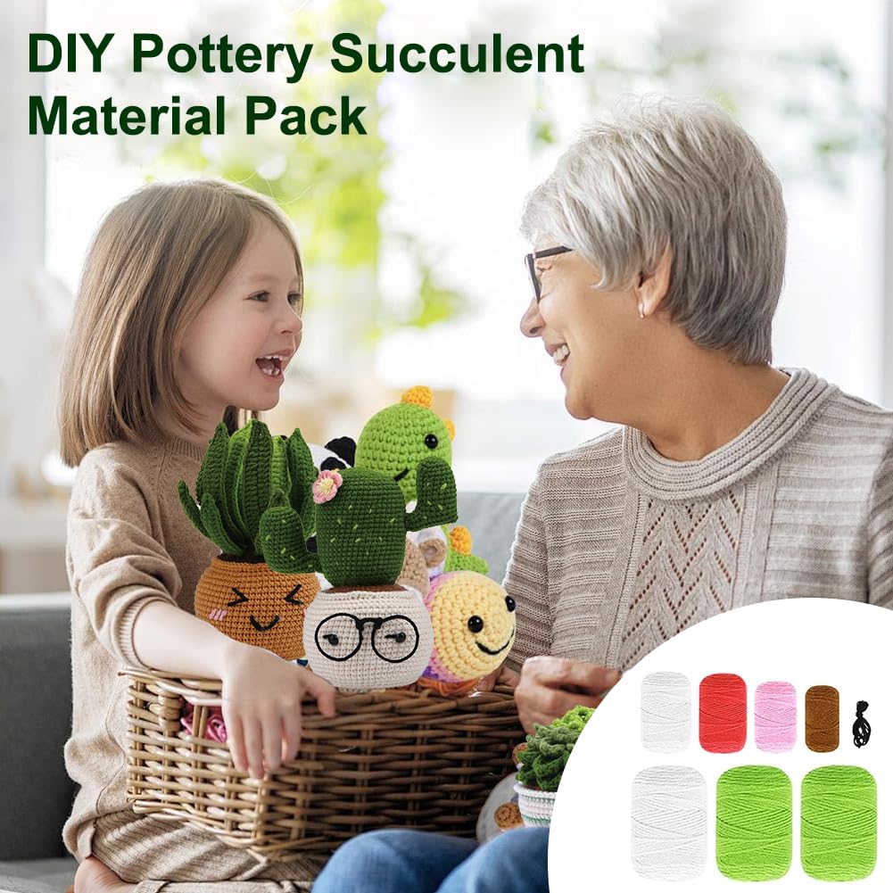 FARYODI Set all'uncinetto per principianti, cactus, fai da te, con uncinetto, filato, imbottitura, pennarelli, kit fai da te, con istruzioni per adulti e bambini