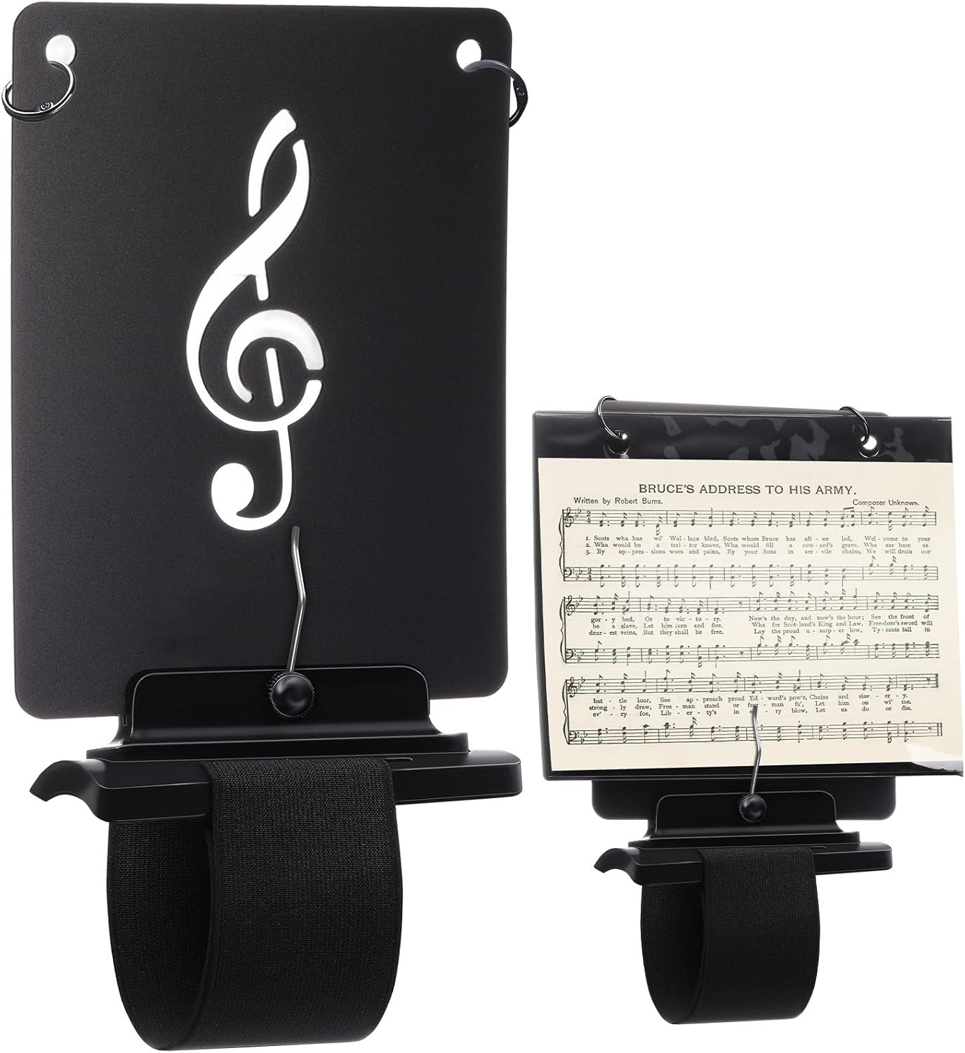 1 Set Flute Lyre Flip Folder for Marching Band, with 2 Holes Adjustable Sheet Music Stand Holder for Clarinet Trumpet