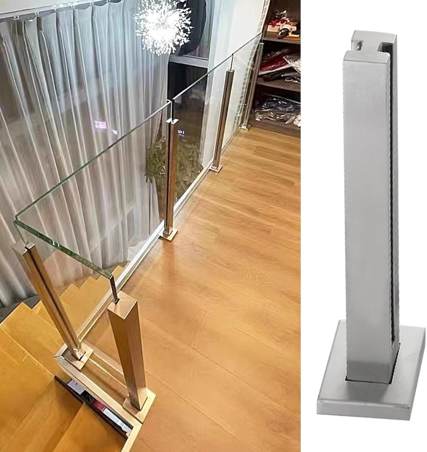 Poteau de garde-corps en verre et bois pour balcon et escalier intérieur ou extérieur