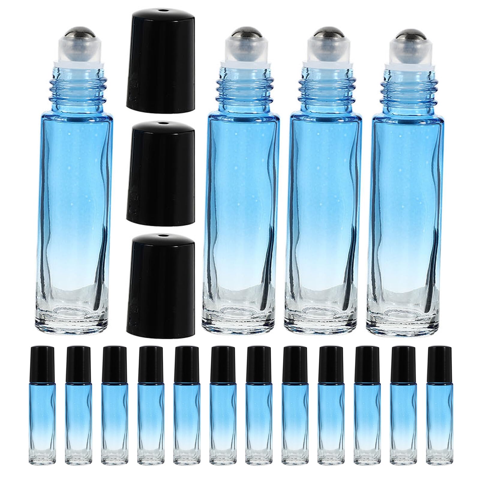 Flaconi Roll-On Ricaricabili in Vetro da 10 Ml Set da 20 Pezzi con Sfera a Rullo in Acciaio Inox Tappi Neri Flaconi per da e Aromaterapia per Profumi e Oli Cosmetici da