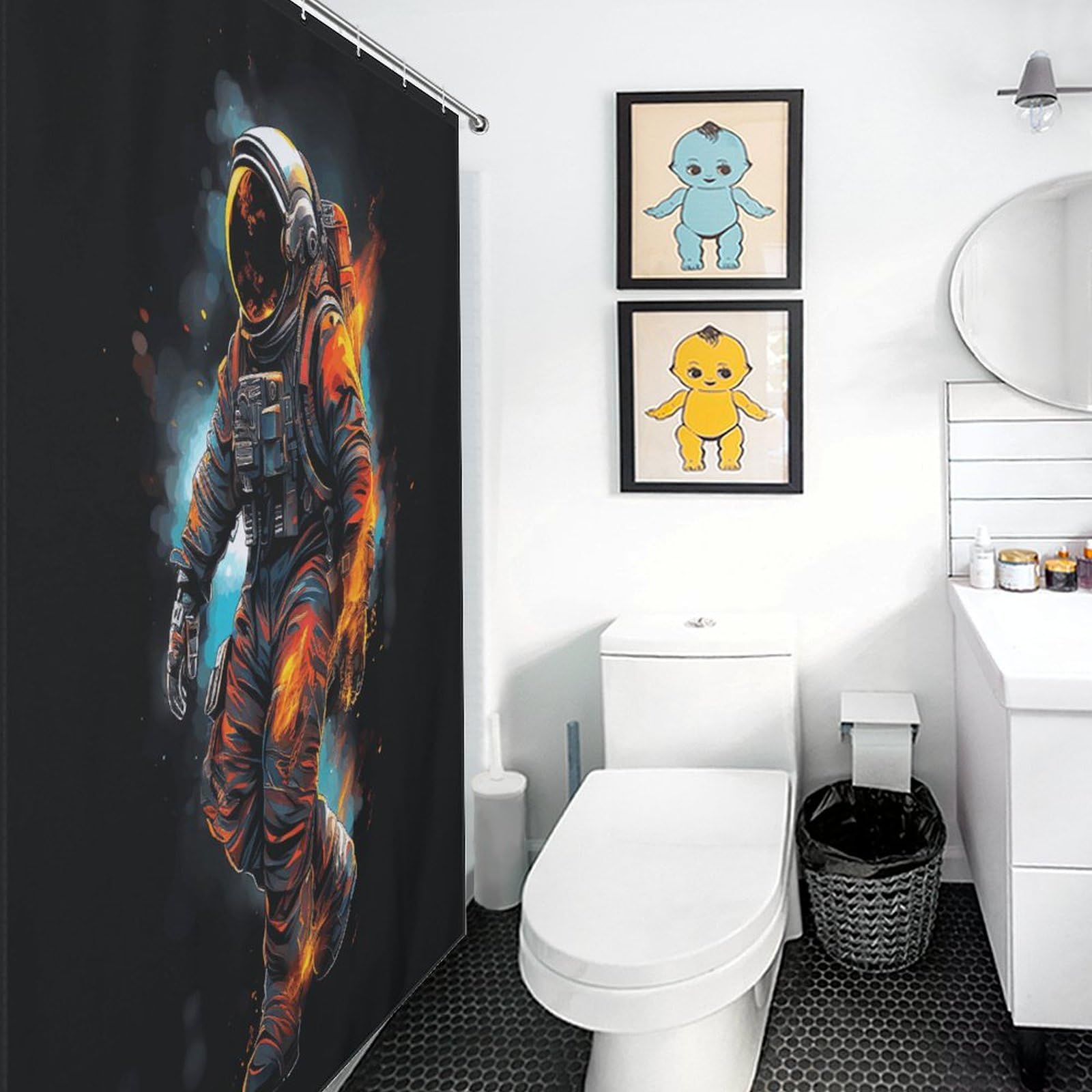 Rideau de salle de bain étanche motif astronaute pour éliminer les éclaboussures