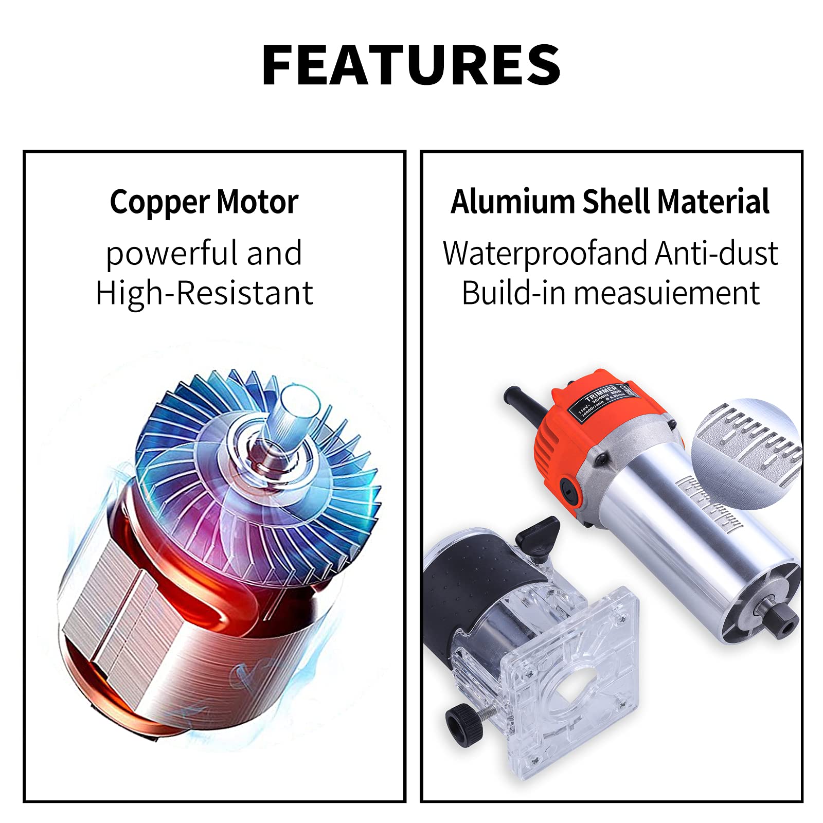 Herramienta de enrutador, herramienta compacta de madera de 110 V 800 W para carpintería, recortadora eléctrica de mano 30000R/MIN laminado de borde compacto (rojo)