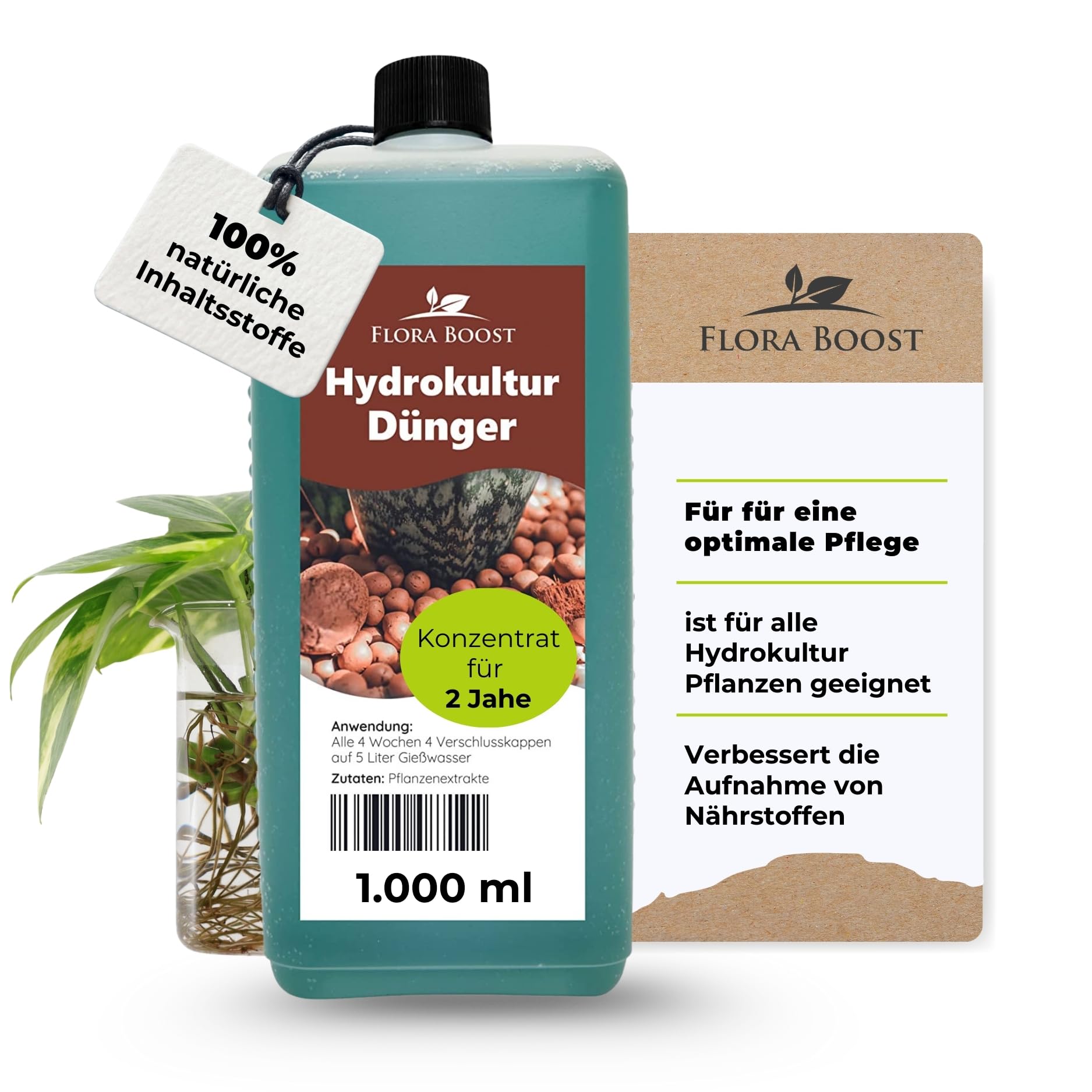 Konfitee Hydrokultur Dünger Flora Boost 1000ml I Für bis zu 200L Gießwasser I Für alle Hydrokultur Sorten I Flüssiger Blatt- & Wurzeldünger I 100% natürlicher Pflanzendünger