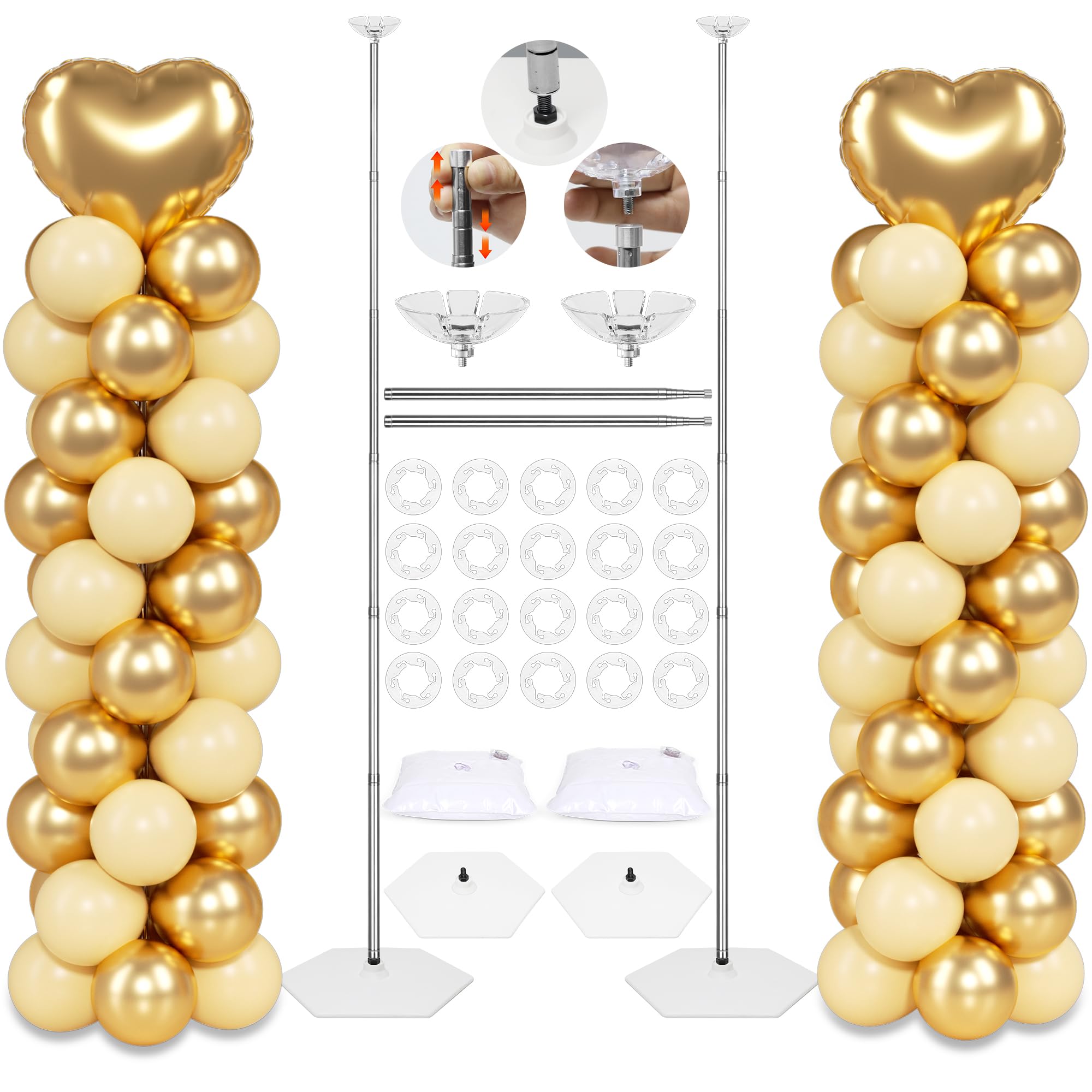Photo 1 of Toosci Upgraded Balloon Column Stand Kit, 7 Feet Height Adjustable Balloon Tower Pillar with Reusable Metal Telescopic Design for Graduation, Wedding, Baby Shower, Birthday Party Decoration
