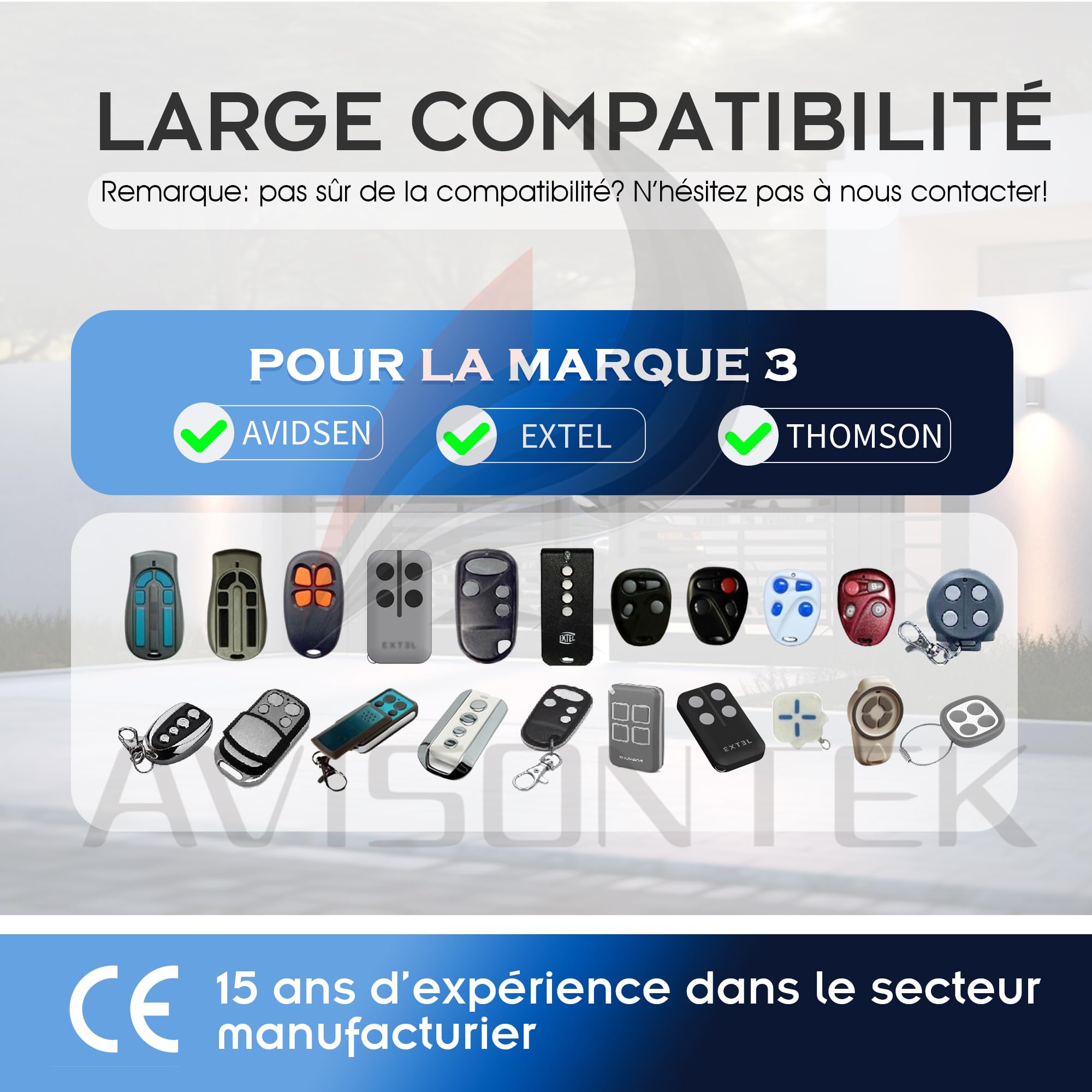 2X 504257 104257 AVIDSEN Télécommande Motorisation Portail Porte de Garage | Garantie de 3 Ans Certifié CE Compatible avec AVIDSEN EXTEL THOMSON