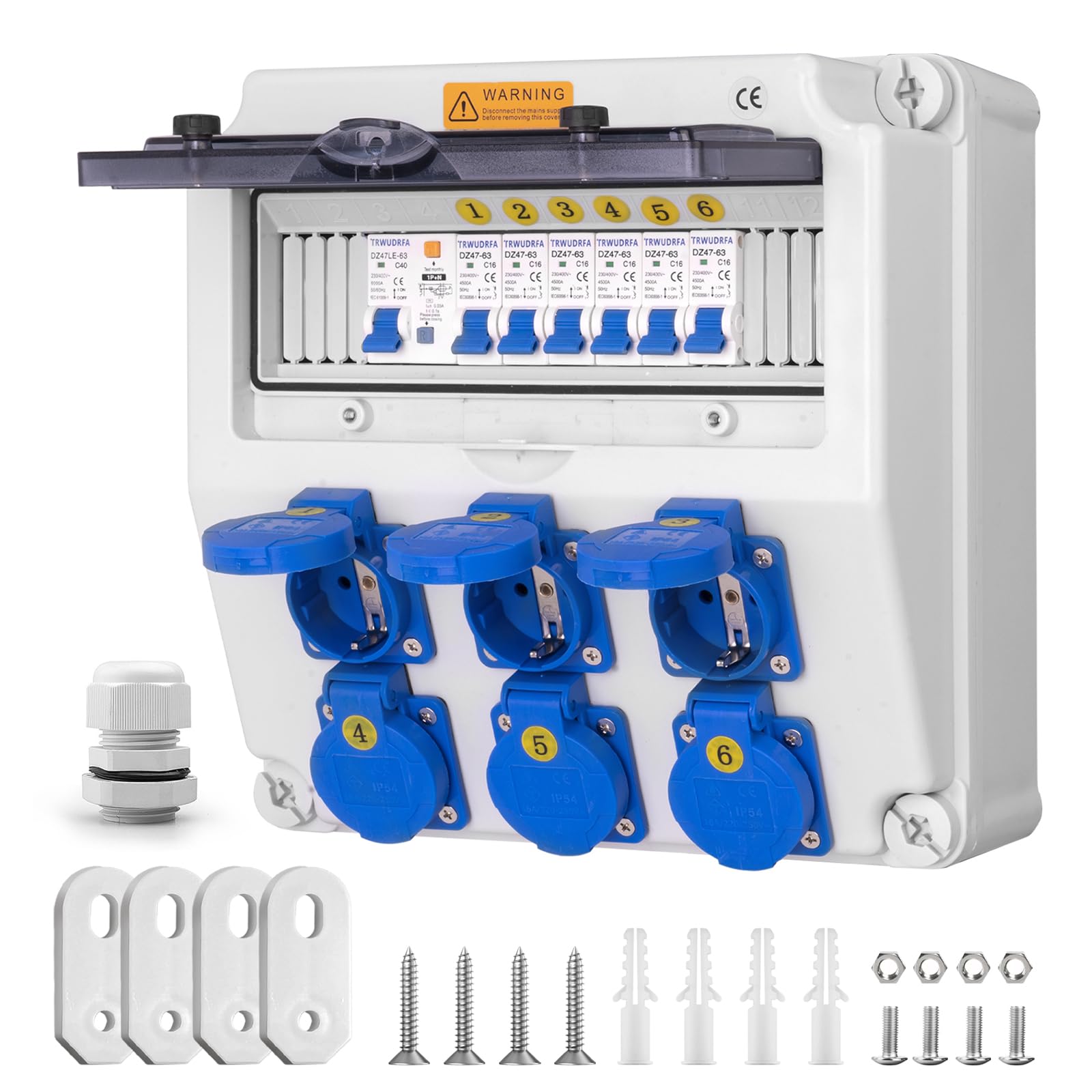 Coffret Électrique de Chantier - Distributeur électrique étanche IP65 avec disjoncteur - Répartiteur Mural avec prise IP54 250 V/16 A - Distributeur électrique à courant fort pour l'extérieur