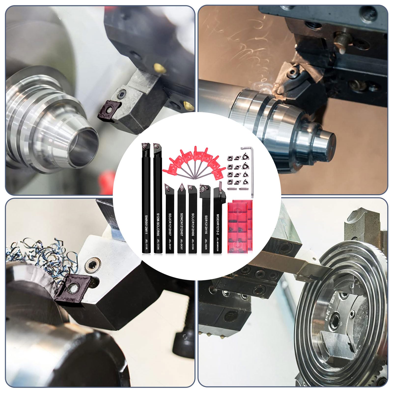 Donken Drehmeißel mit Wendeplatten, 28er Drehwerkzeughalter Set Inhalt 7 Stk. 10 mm Schaft-Bohrstangenhalter, 14 Stk. Hartmetall-Wendeschneidplatten, 7 Stk. T8 Schraubenschlüssel (10 mm)