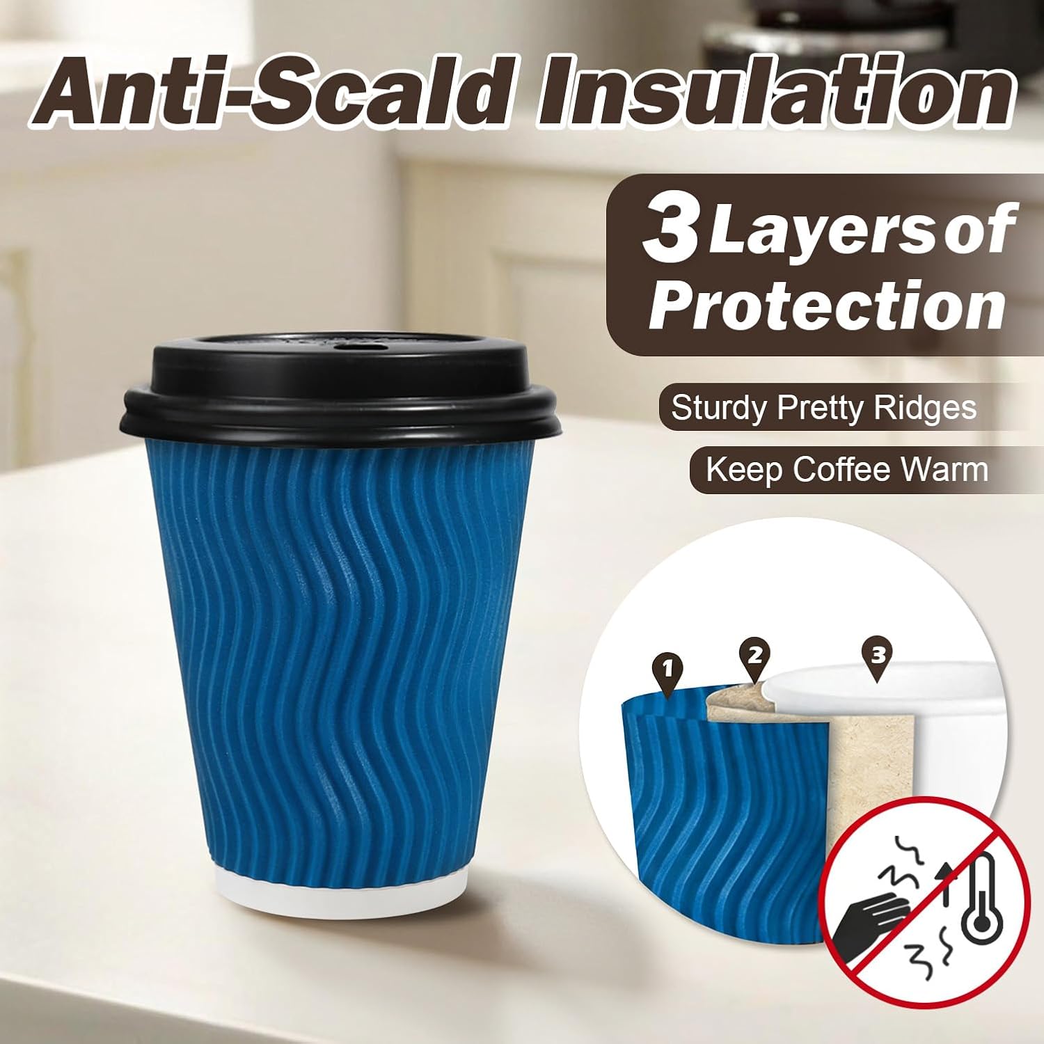 500Pack 12 oz Disposable Coffee Cups with Lids, To Go Paper Cups with Lids, Disposable Hot Cups for Hot and Cold Beverages (Navy