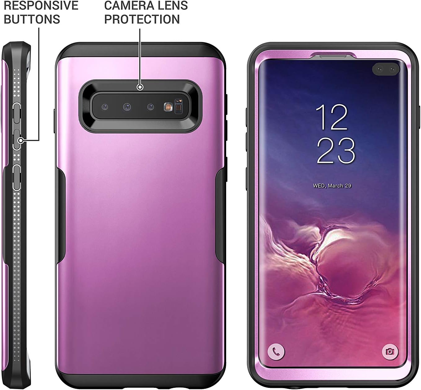 YOUMAKER Case for Galaxy S10+ Plus, Metallic Purple Heavy Duty Protection Full Body Shockproof Slim Fit Without Built-in Screen Protector Cover for Samsung Galaxy S10 Plus 6.4 inch-Purple