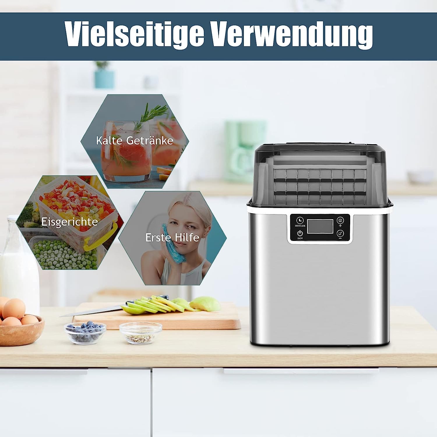 GOPLUS Eiswürfelmaschine, 18 kg/24 Std. Eiswürfelbereiter, Ice Cube Maker mit 3,2 L Wassertank & 1,2 kg Eiskorb & Eiswürfelschaufel, 24 Eiswürfel in 15-20 Minuten, Für Haus Büro Party
