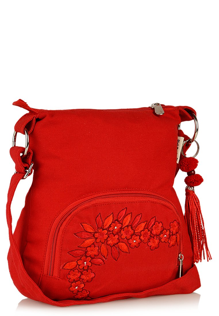 Pick Pocket Red Sling bag with front pocket floral embroidery (B0D96BHY9R) Amazon Price History, Amazon Price Tracker