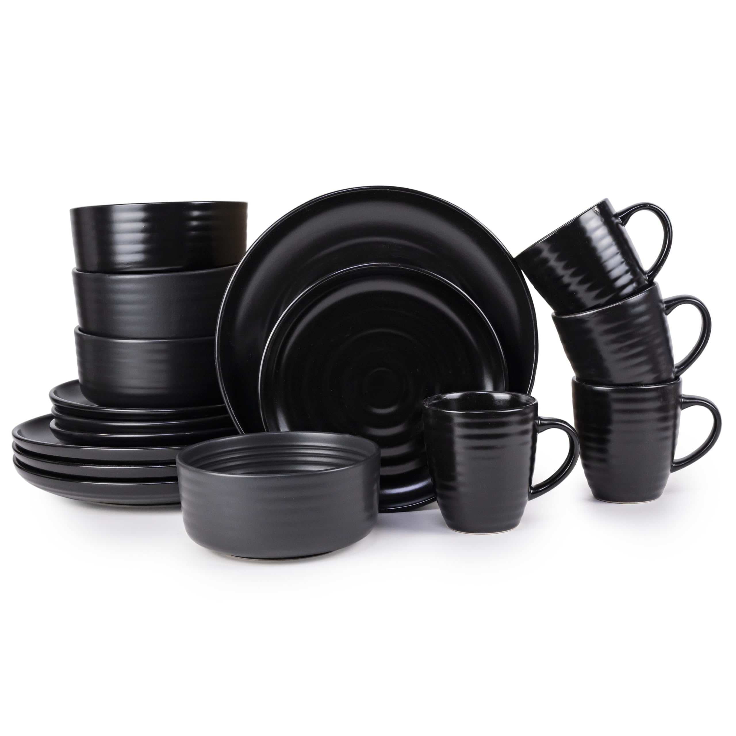 16 Piece Black Dinner Plate Set Bone China 16-Pieces Stoneware
