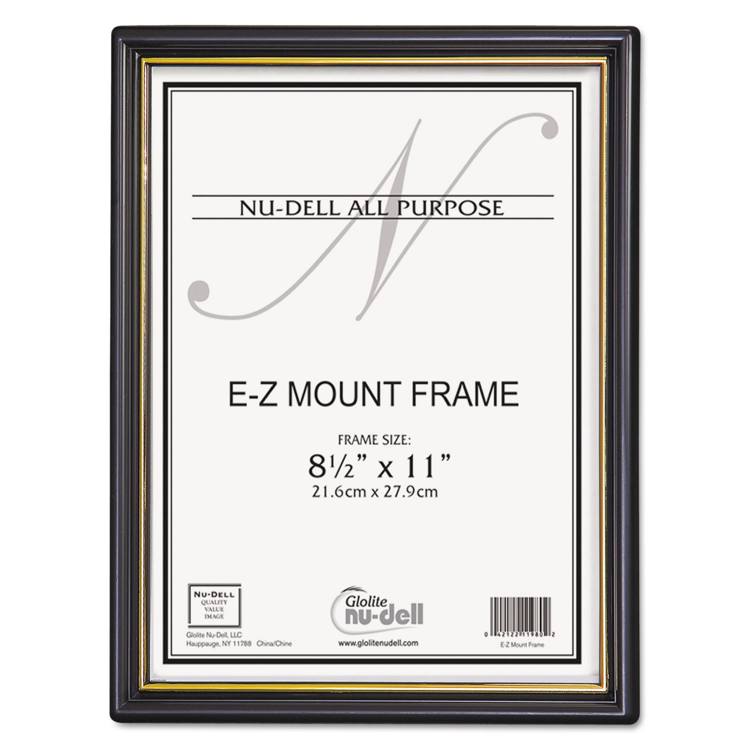 NuDell11818 EZ Mount Document Frame w/Trim Accent, Plastic, 8-1/2 x 11, Black/Gold, 18/CT