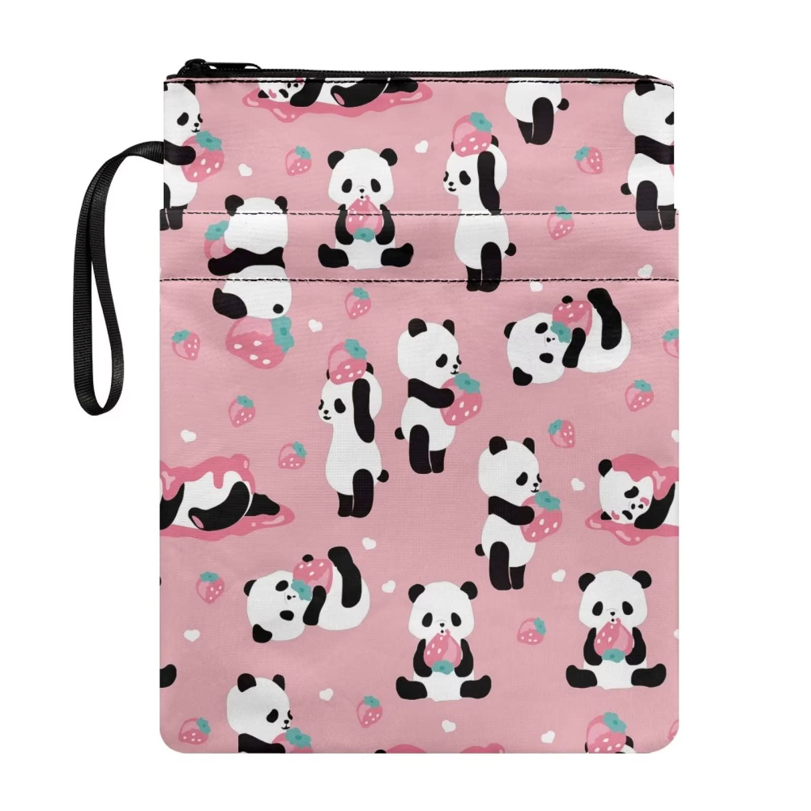 COEQINE Panda Seahorse Book Sleeves, Kids Girls Fashion Shell Book Covers Zipper Washable Fabric Book Cover with Pink Pattern — image 1
