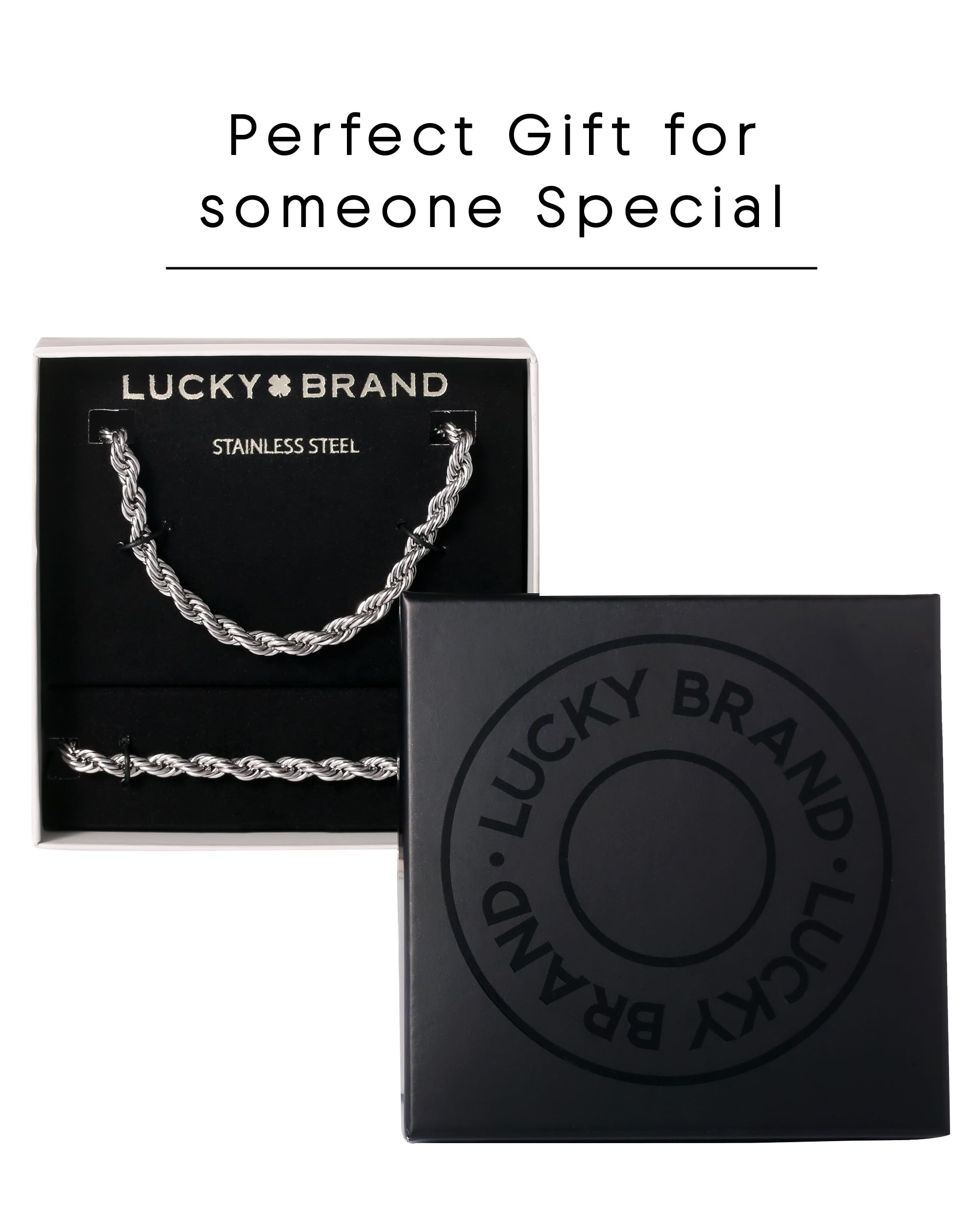 Lucky Brand Mens Rope Chain and Bracelet Set Stainless Steel, 22" Necklace and Bracelet Set