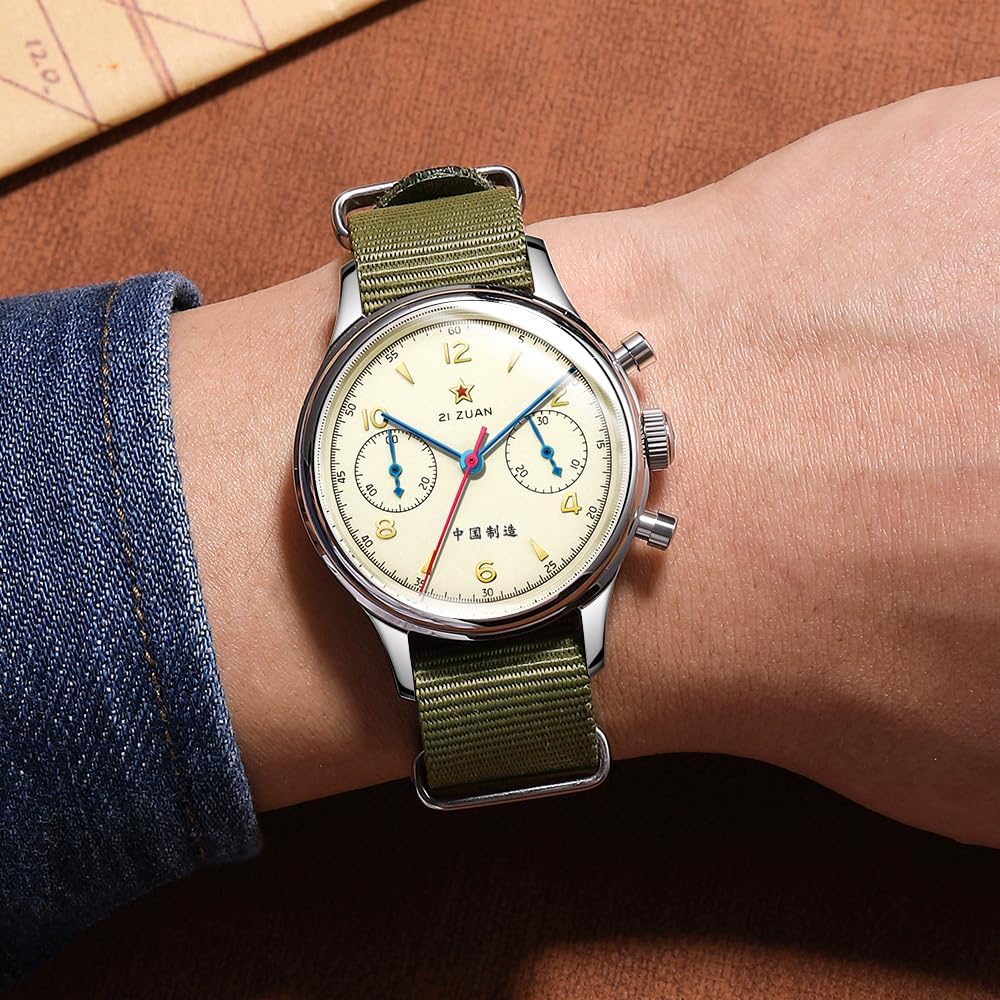SEAKOSS 1963 Pilotenchronograph Herren, Original Seagull ST1901 Handaufzug Uhrwerk, Mechanische Armbanduhr im Vintage Militärstil